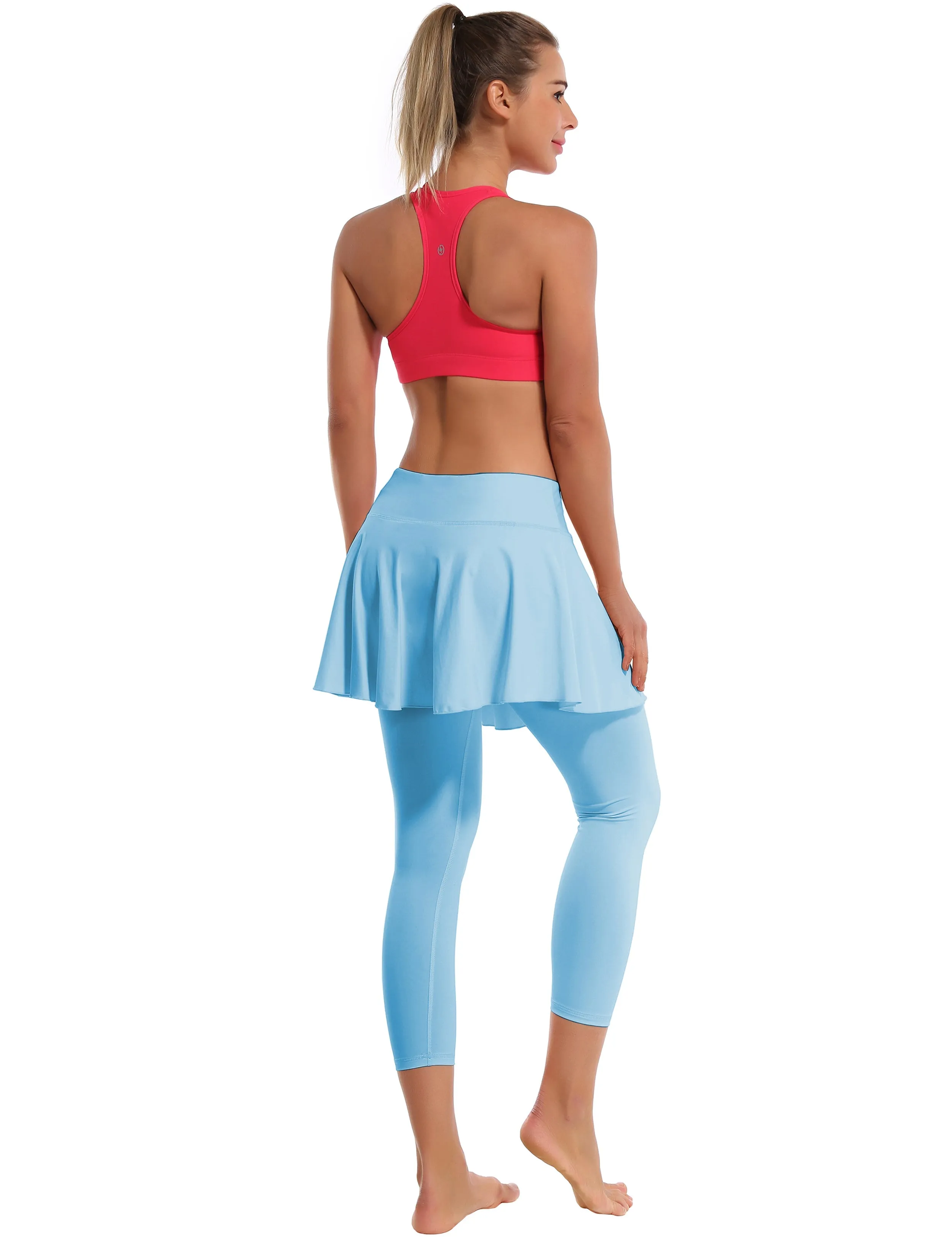 19" Capris Tennis Golf Skirted Leggings with Pockets blue_Running