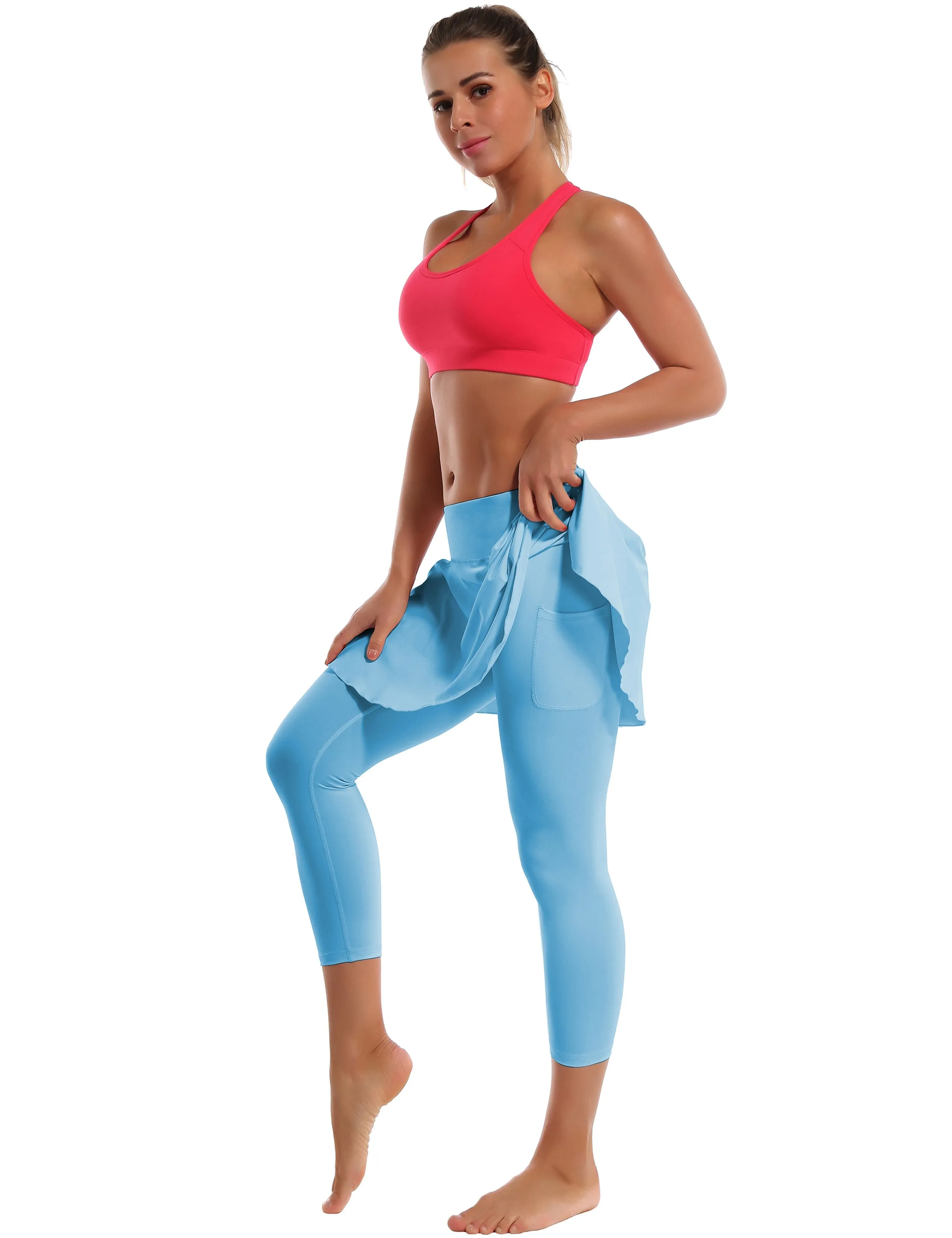 19" Capris Tennis Golf Skirted Leggings with Pockets blue_Running
