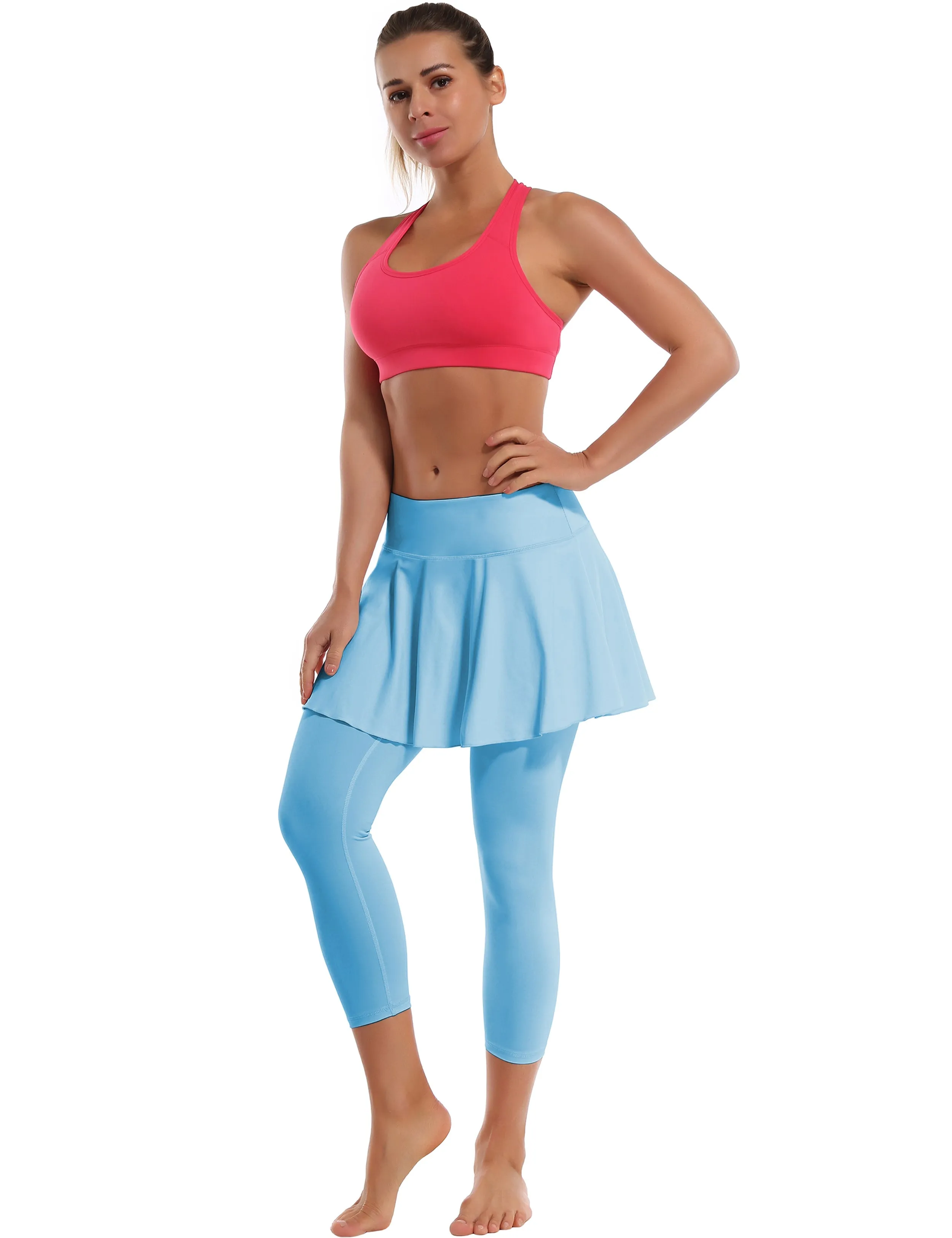 19" Capris Tennis Golf Skirted Leggings with Pockets blue_Running