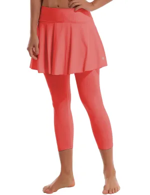 19" Capris Tennis Golf Skirted Leggings with Pockets coral_Running