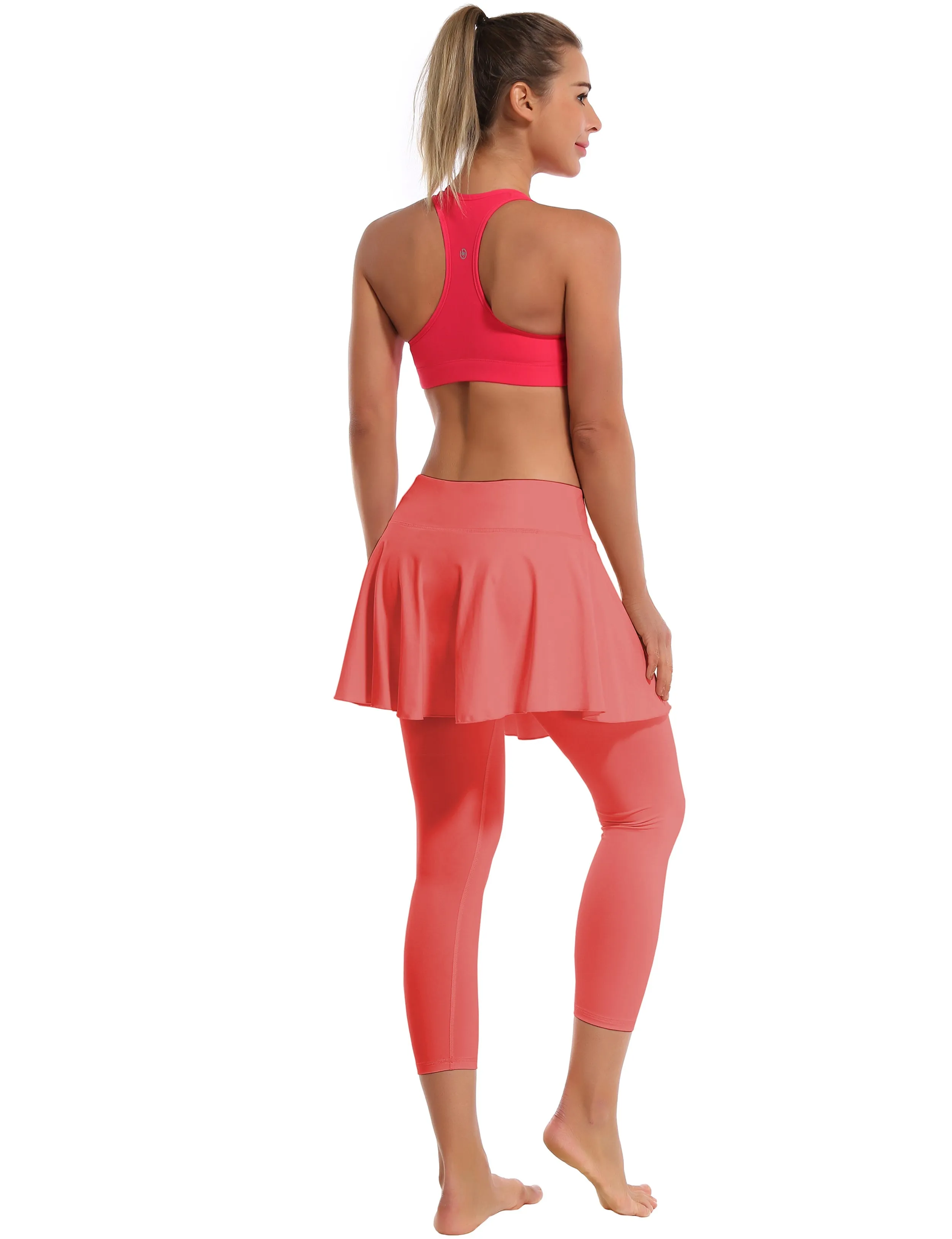19" Capris Tennis Golf Skirted Leggings with Pockets coral_Running