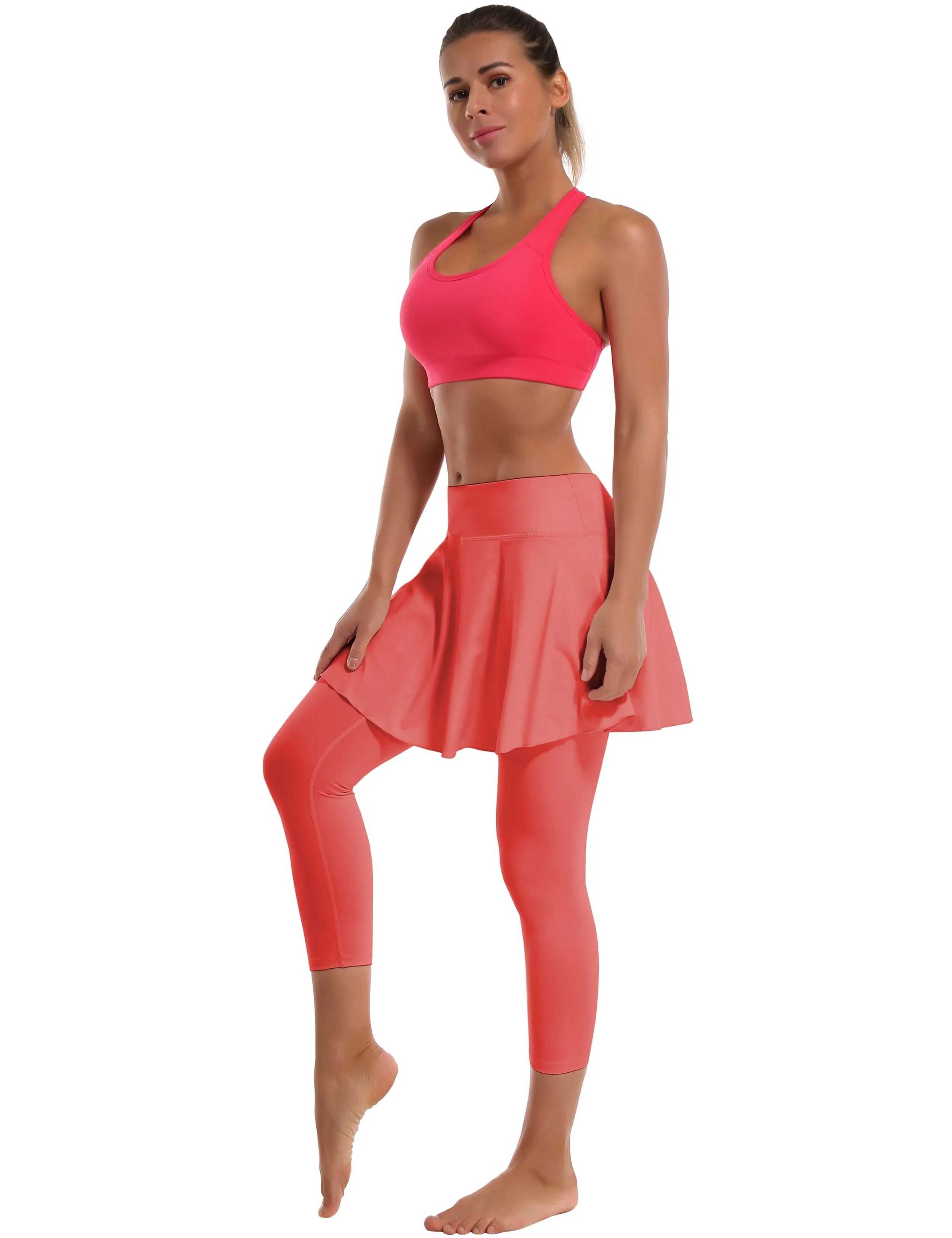 19" Capris Tennis Golf Skirted Leggings with Pockets coral_Running