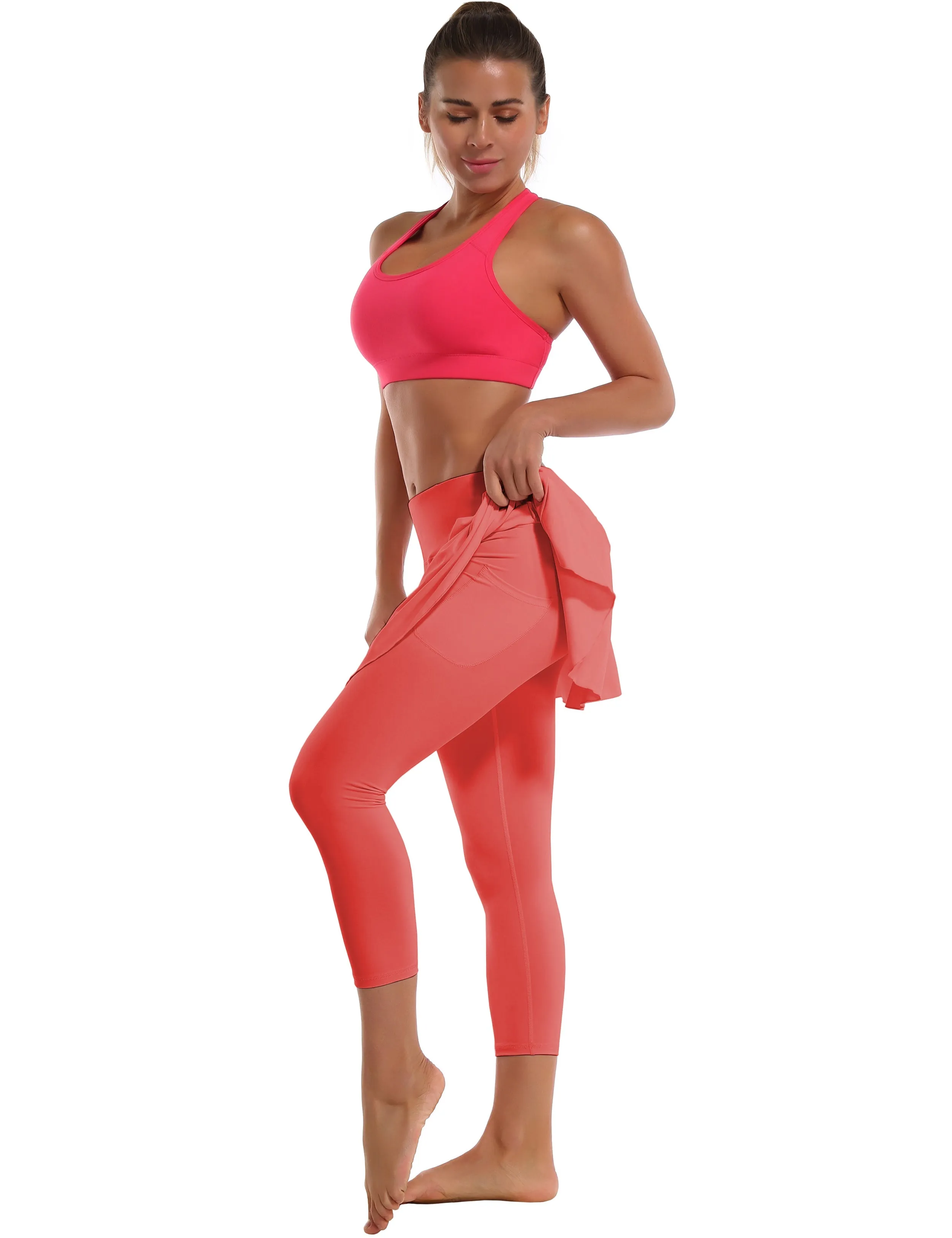 19" Capris Tennis Golf Skirted Leggings with Pockets coral_Running