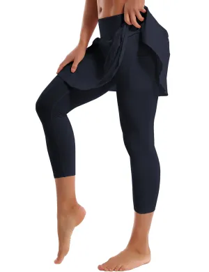 19" Capris Tennis Golf Skirted Leggings with Pockets darknavy_Pilates