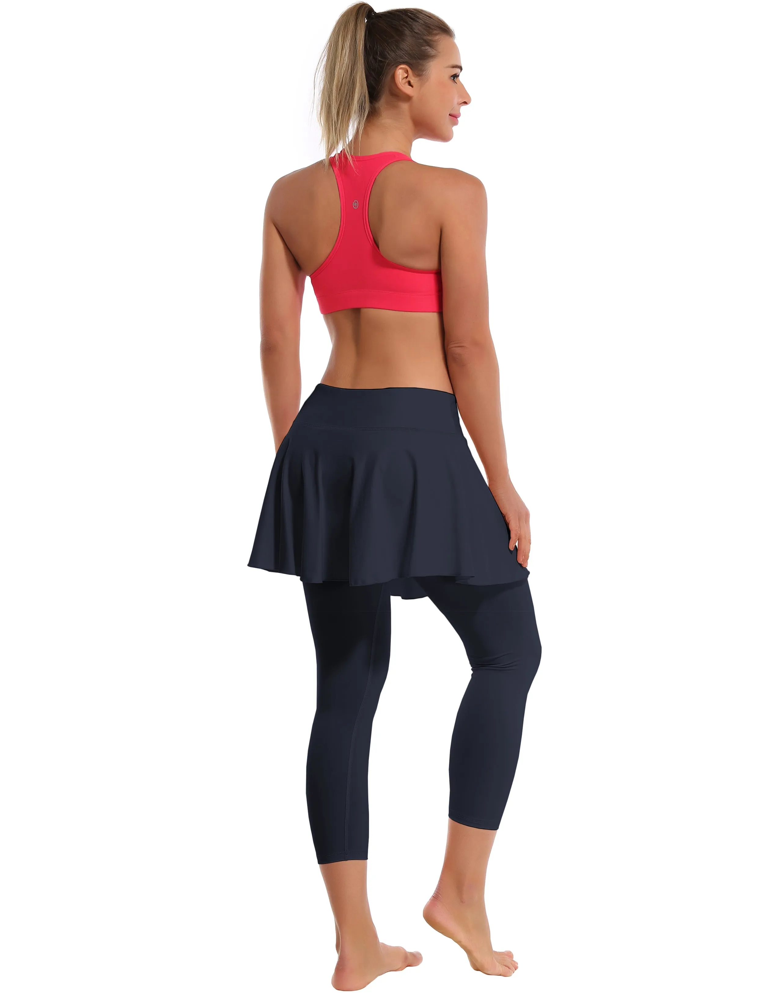 19" Capris Tennis Golf Skirted Leggings with Pockets darknavy_Pilates