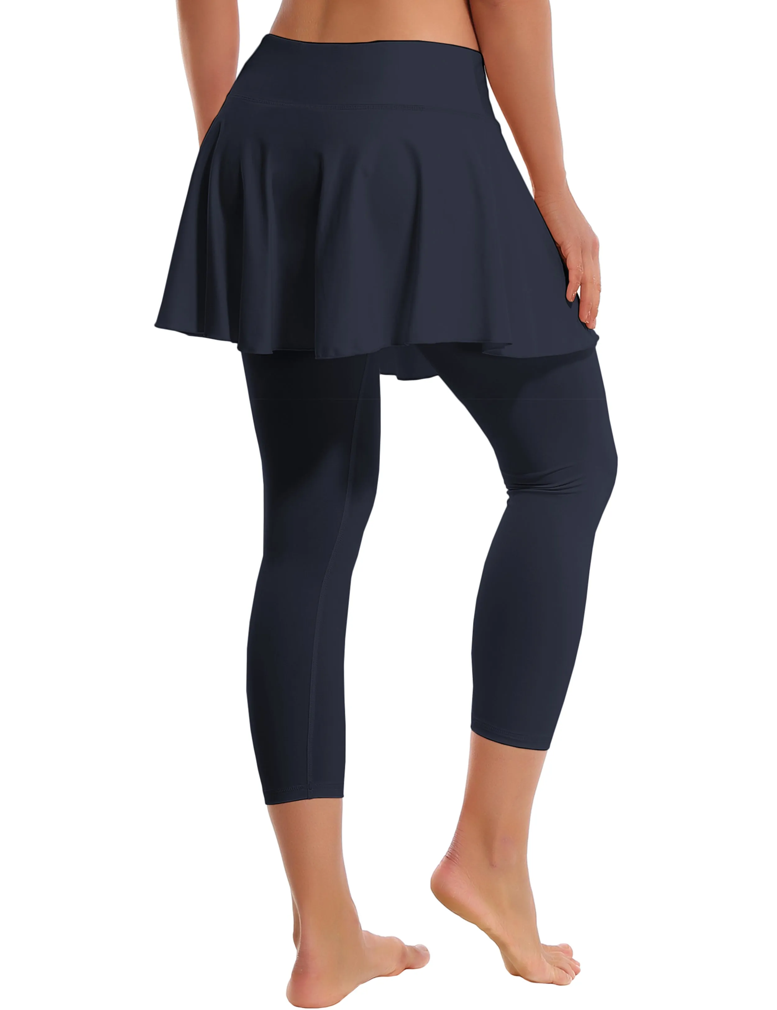 19" Capris Tennis Golf Skirted Leggings with Pockets darknavy_Pilates