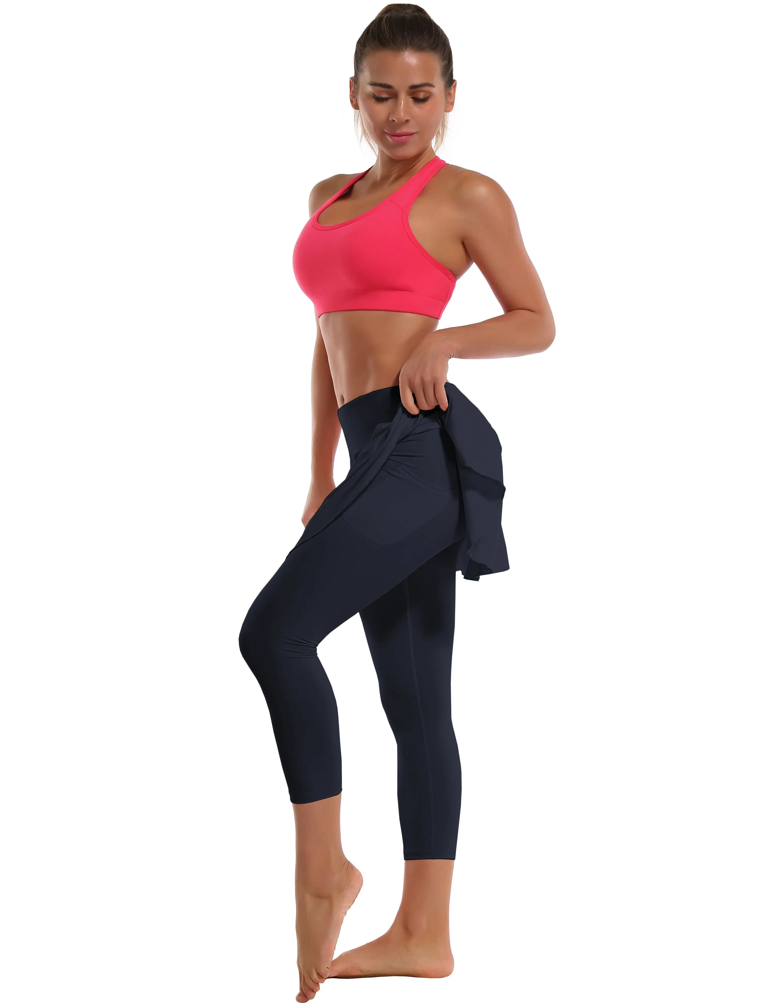 19" Capris Tennis Golf Skirted Leggings with Pockets darknavy_Pilates