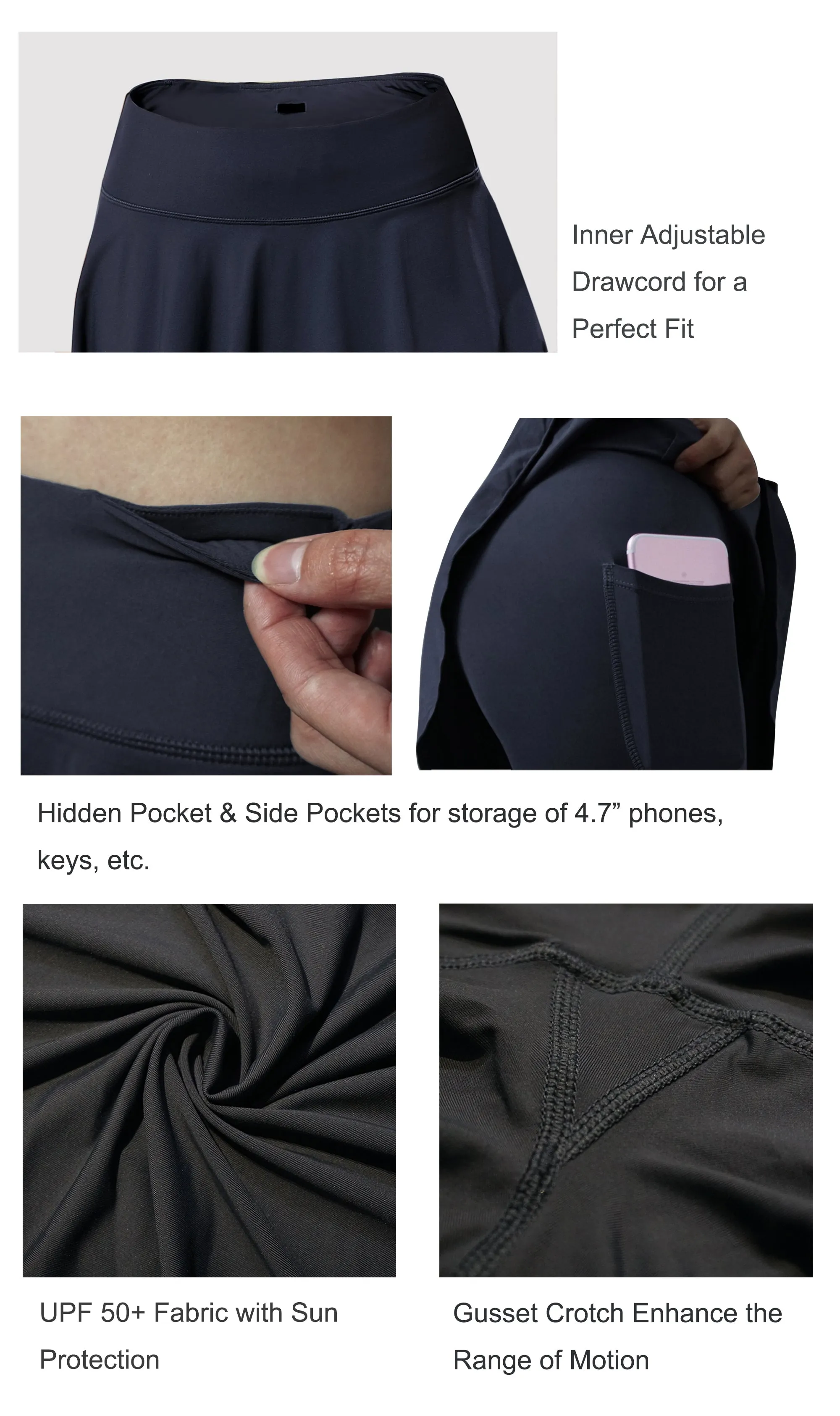 19" Capris Tennis Golf Skirted Leggings with Pockets darknavy_Pilates