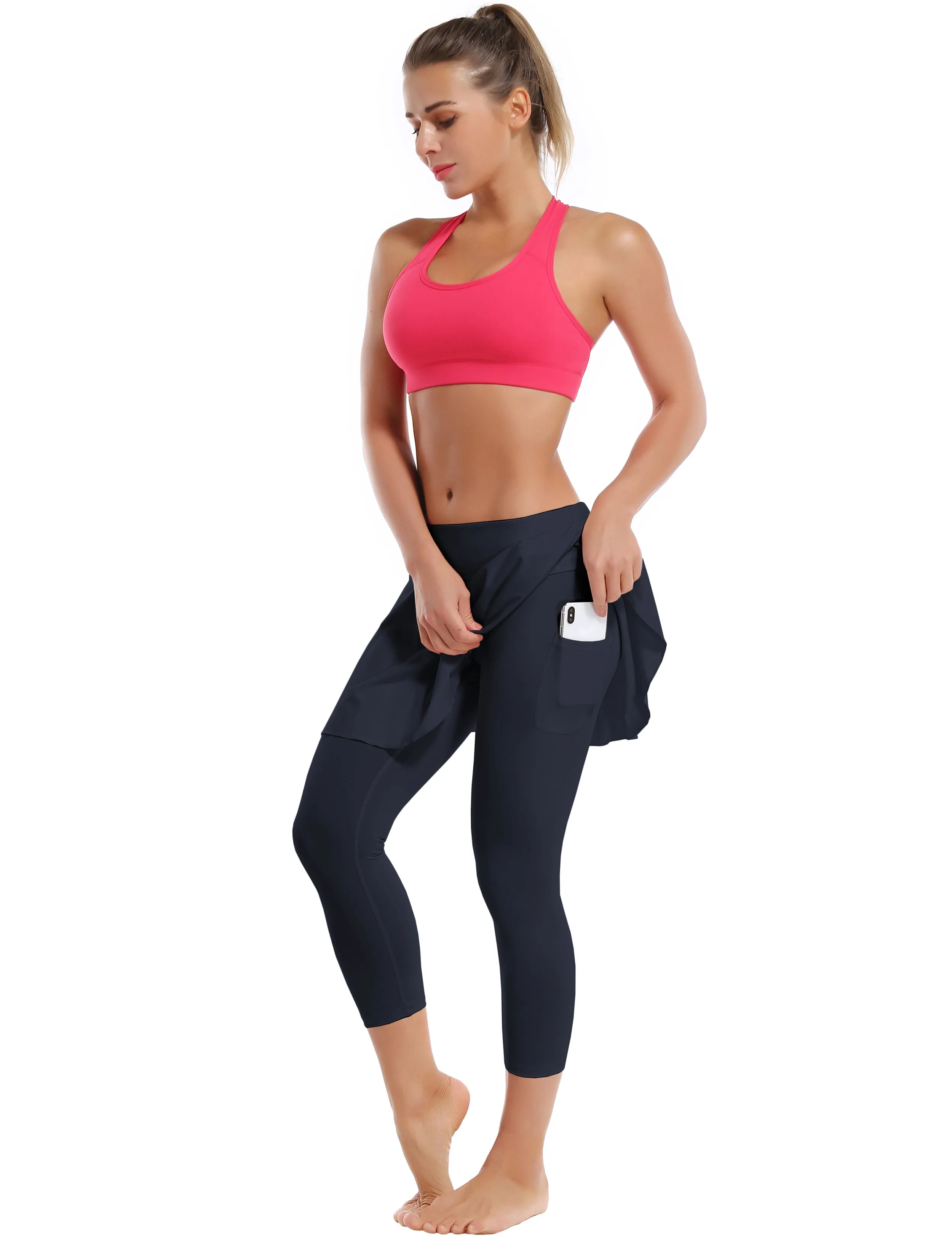 19" Capris Tennis Golf Skirted Leggings with Pockets darknavy_Pilates