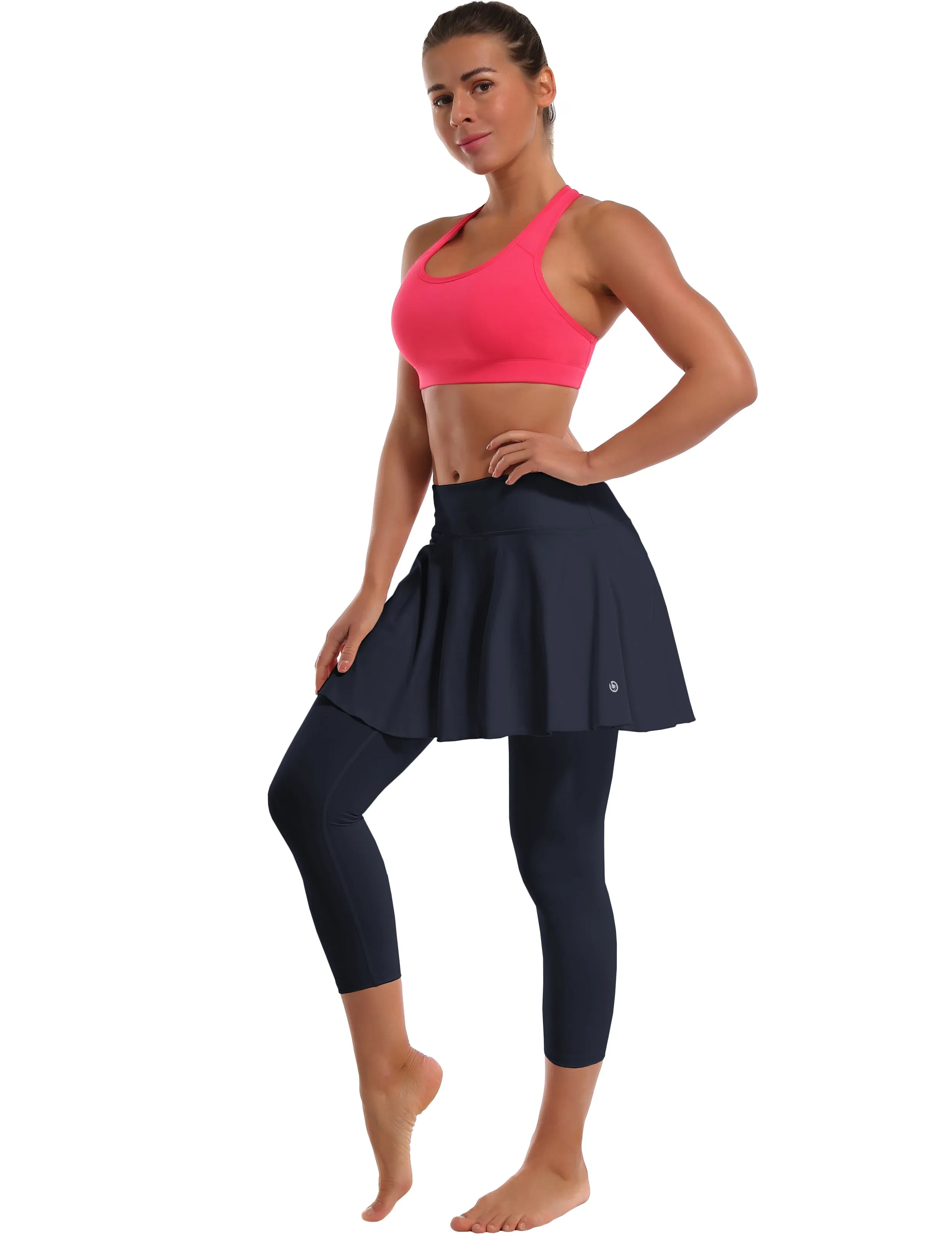 19" Capris Tennis Golf Skirted Leggings with Pockets darknavy_Pilates