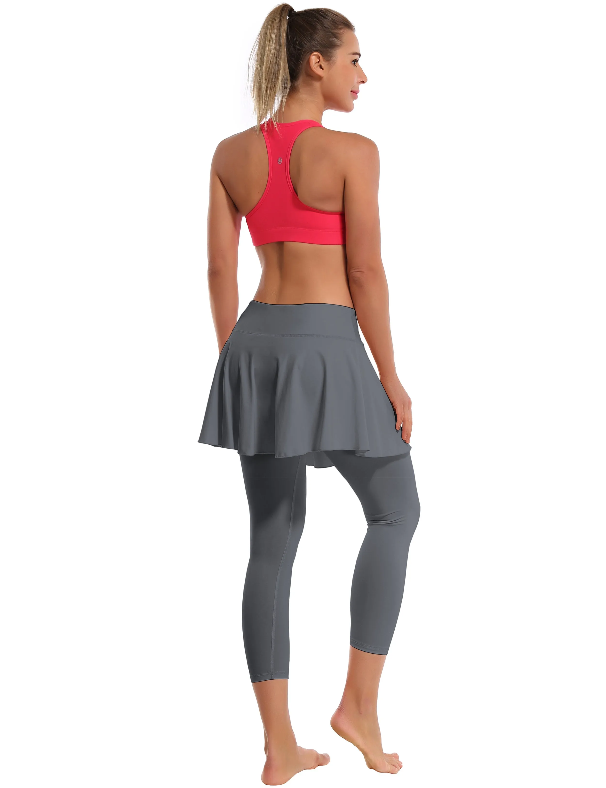 19" Capris Tennis Golf Skirted Leggings with Pockets gray_Pilates