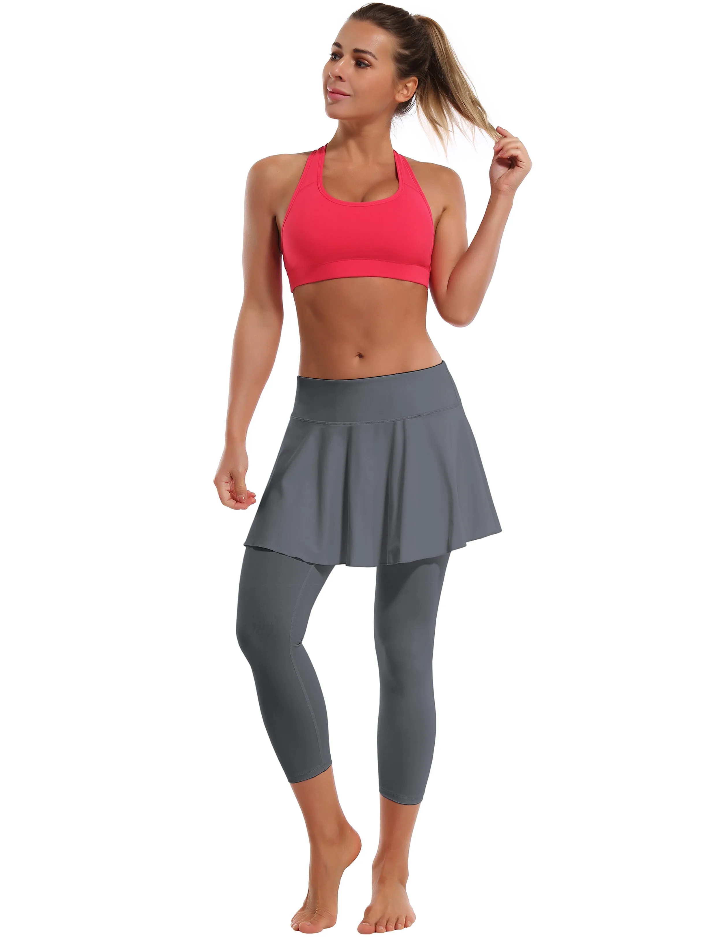 19" Capris Tennis Golf Skirted Leggings with Pockets gray_Pilates