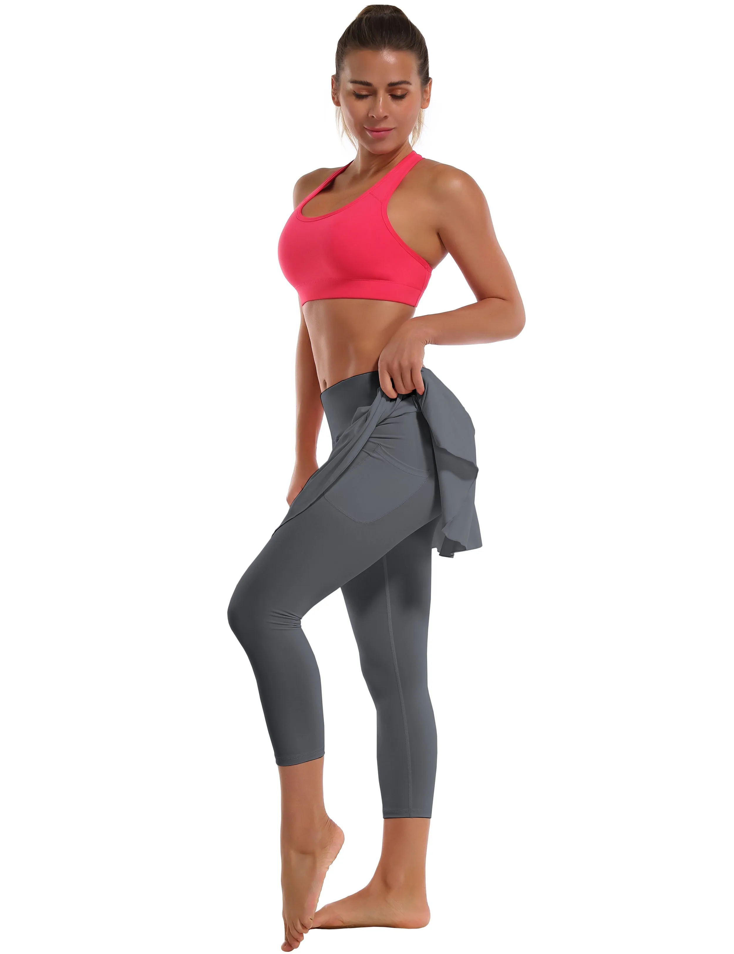 19" Capris Tennis Golf Skirted Leggings with Pockets gray_Pilates