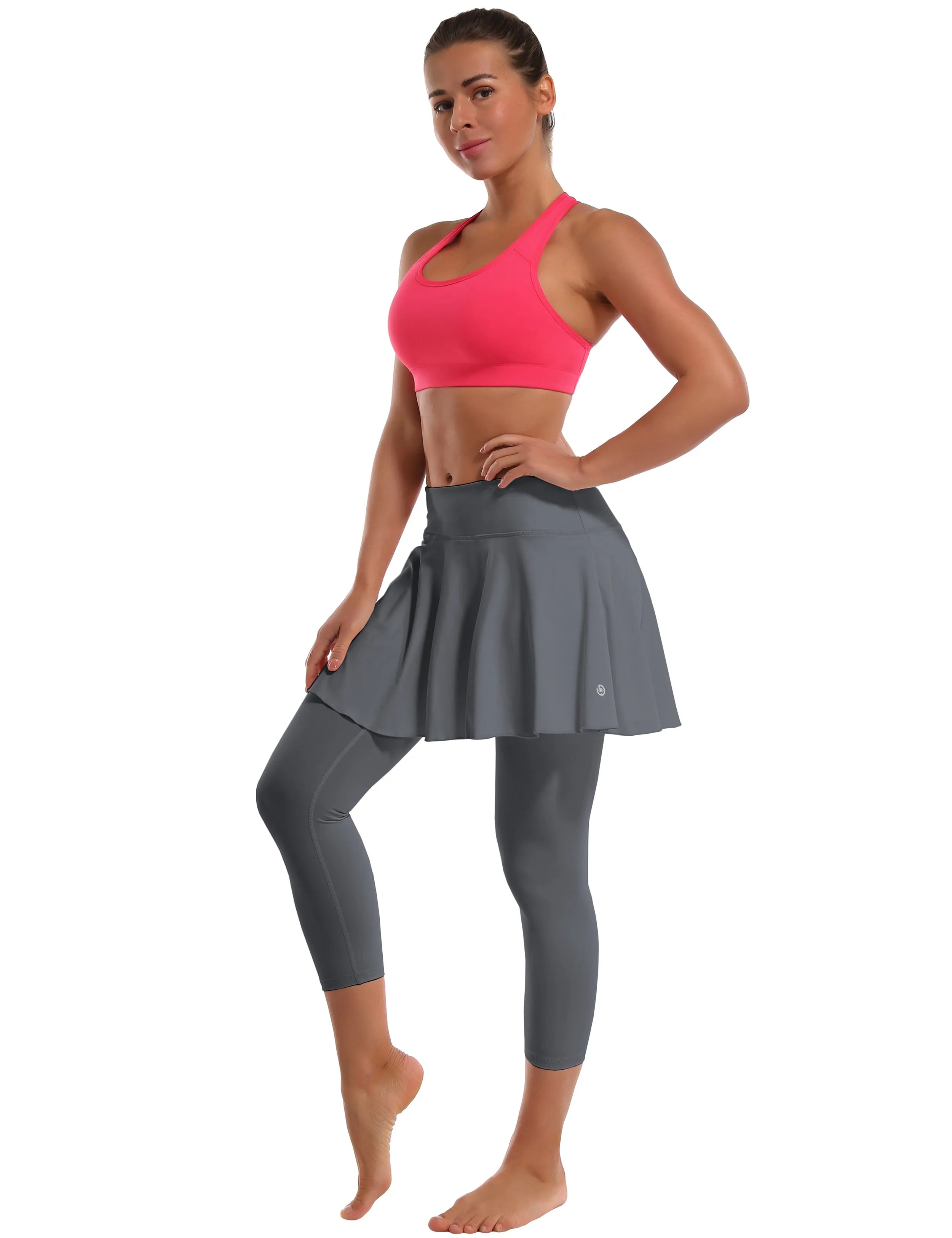 19" Capris Tennis Golf Skirted Leggings with Pockets gray_Pilates