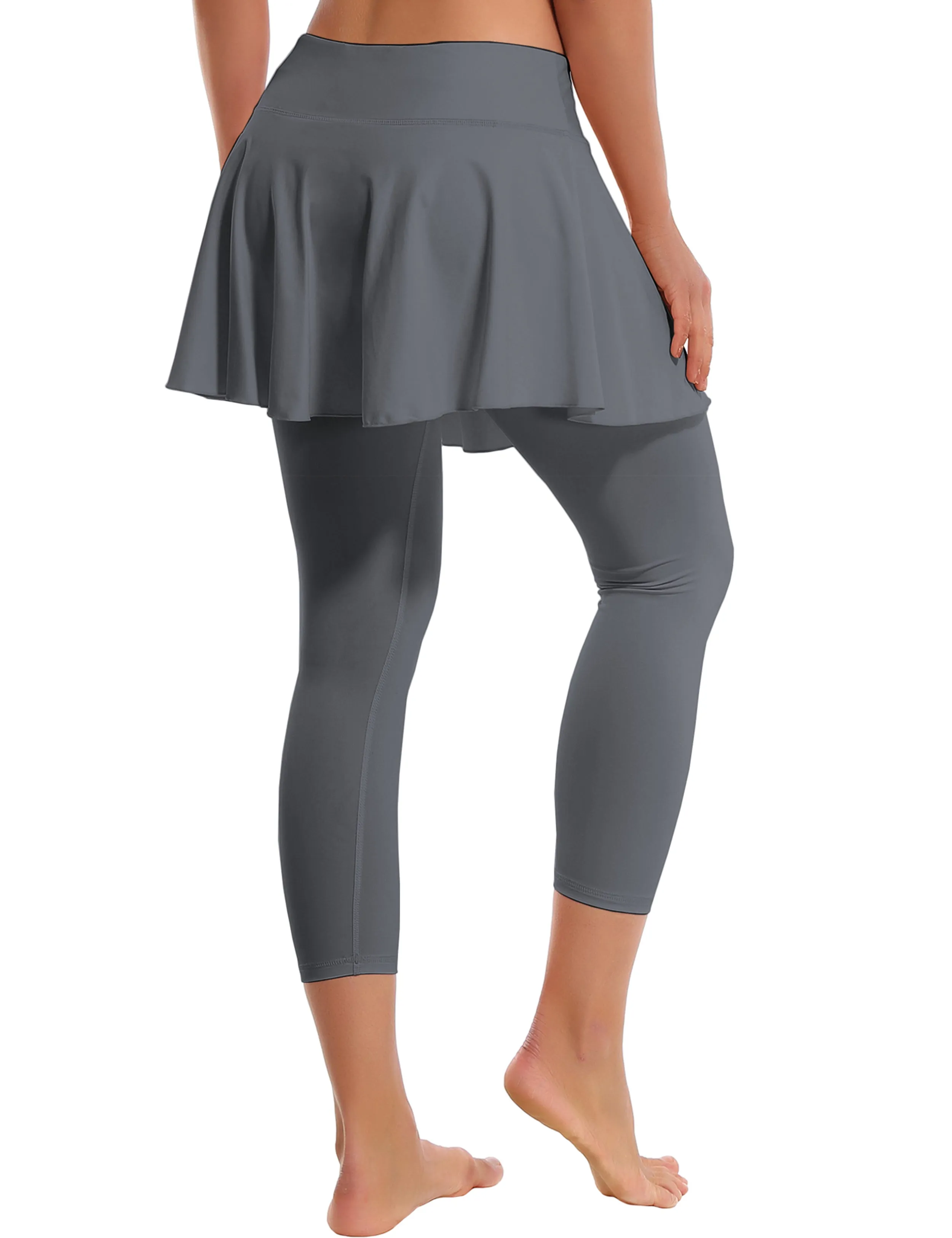 19" Capris Tennis Golf Skirted Leggings with Pockets gray_Pilates