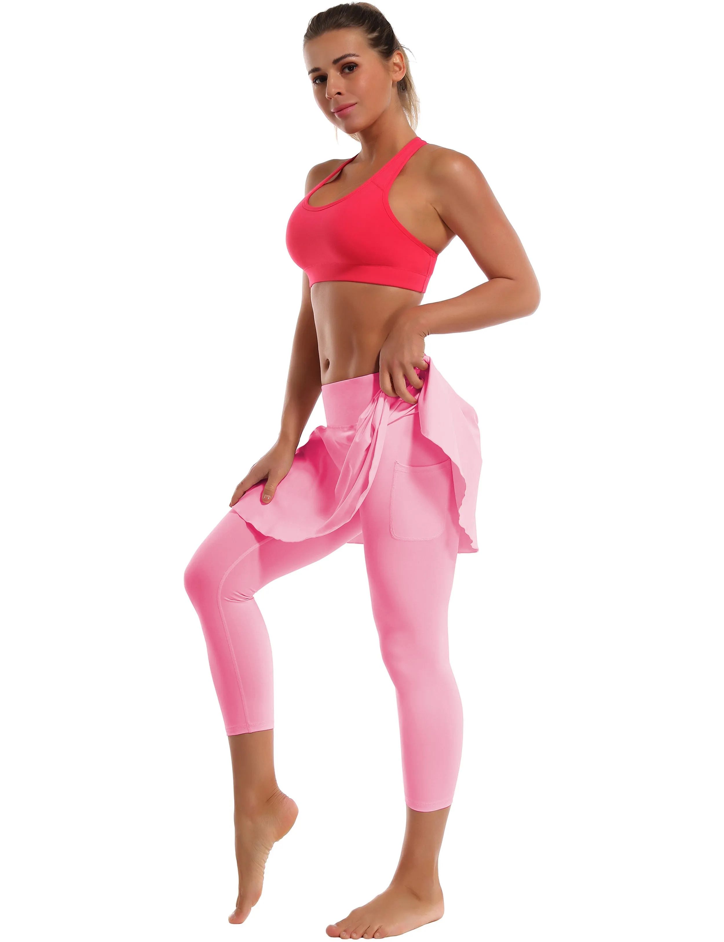 19" Capris Tennis Golf Skirted Leggings with Pockets lightpink_Gym