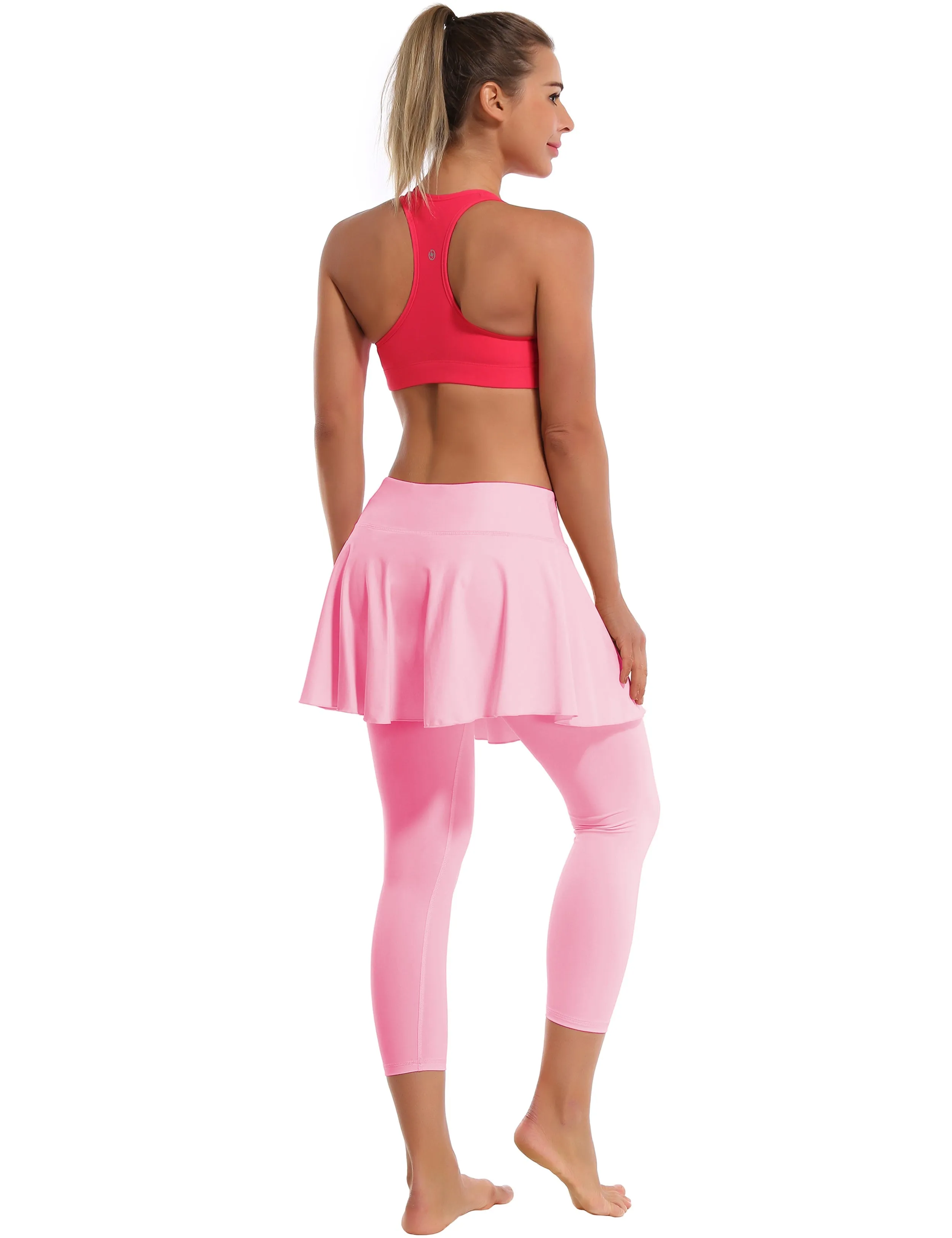 19" Capris Tennis Golf Skirted Leggings with Pockets lightpink_Gym