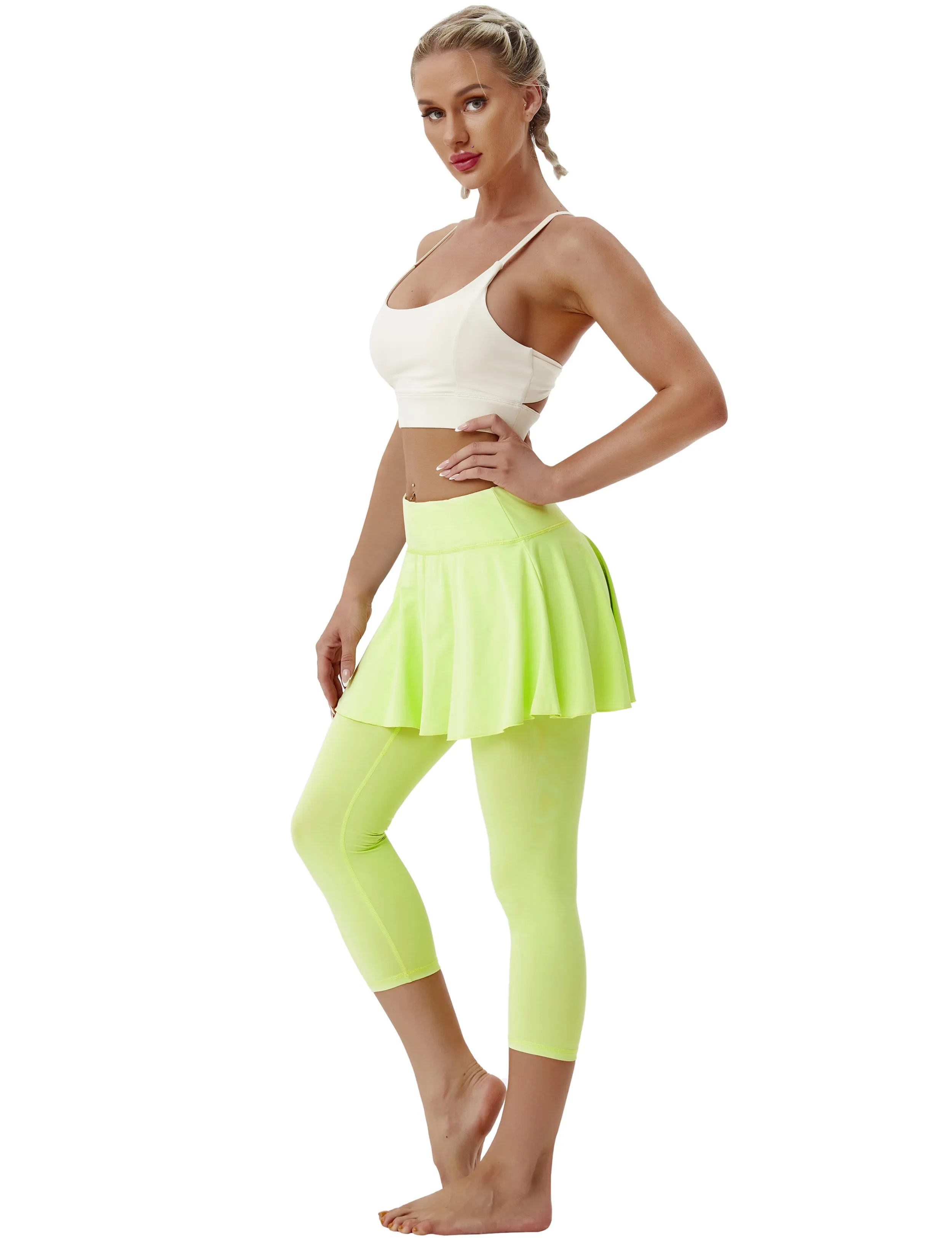 19" Capris Tennis Golf Skirted Leggings with Pockets neonyellow_Pilates