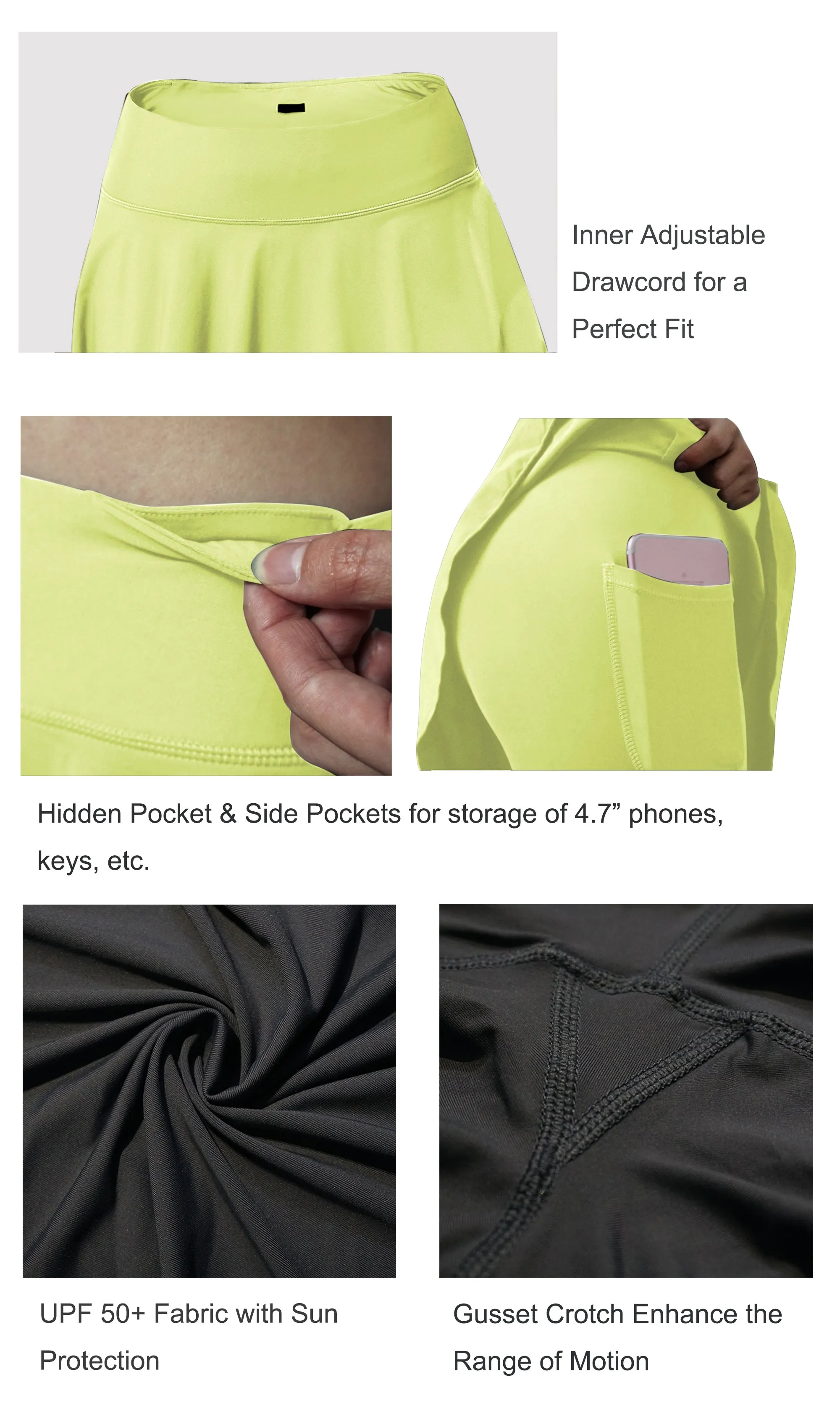 19" Capris Tennis Golf Skirted Leggings with Pockets neonyellow_Pilates