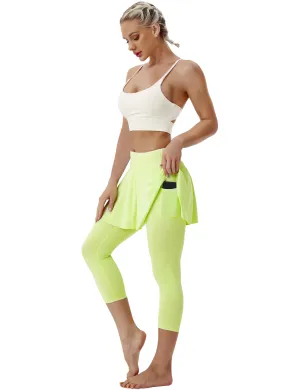 19" Capris Tennis Golf Skirted Leggings with Pockets neonyellow_Pilates
