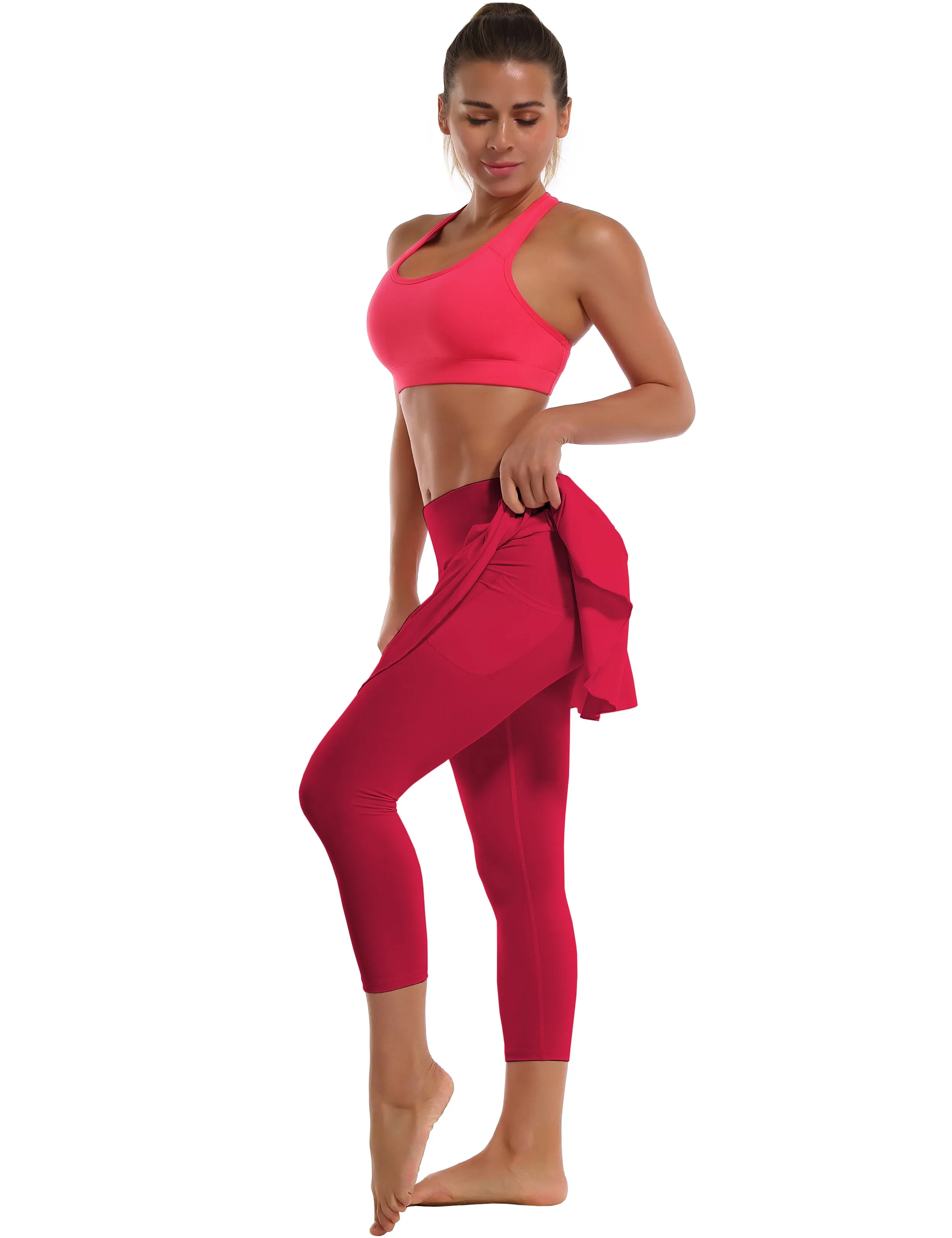 19" Capris Tennis Golf Skirted Leggings with Pockets rosecoral_Running