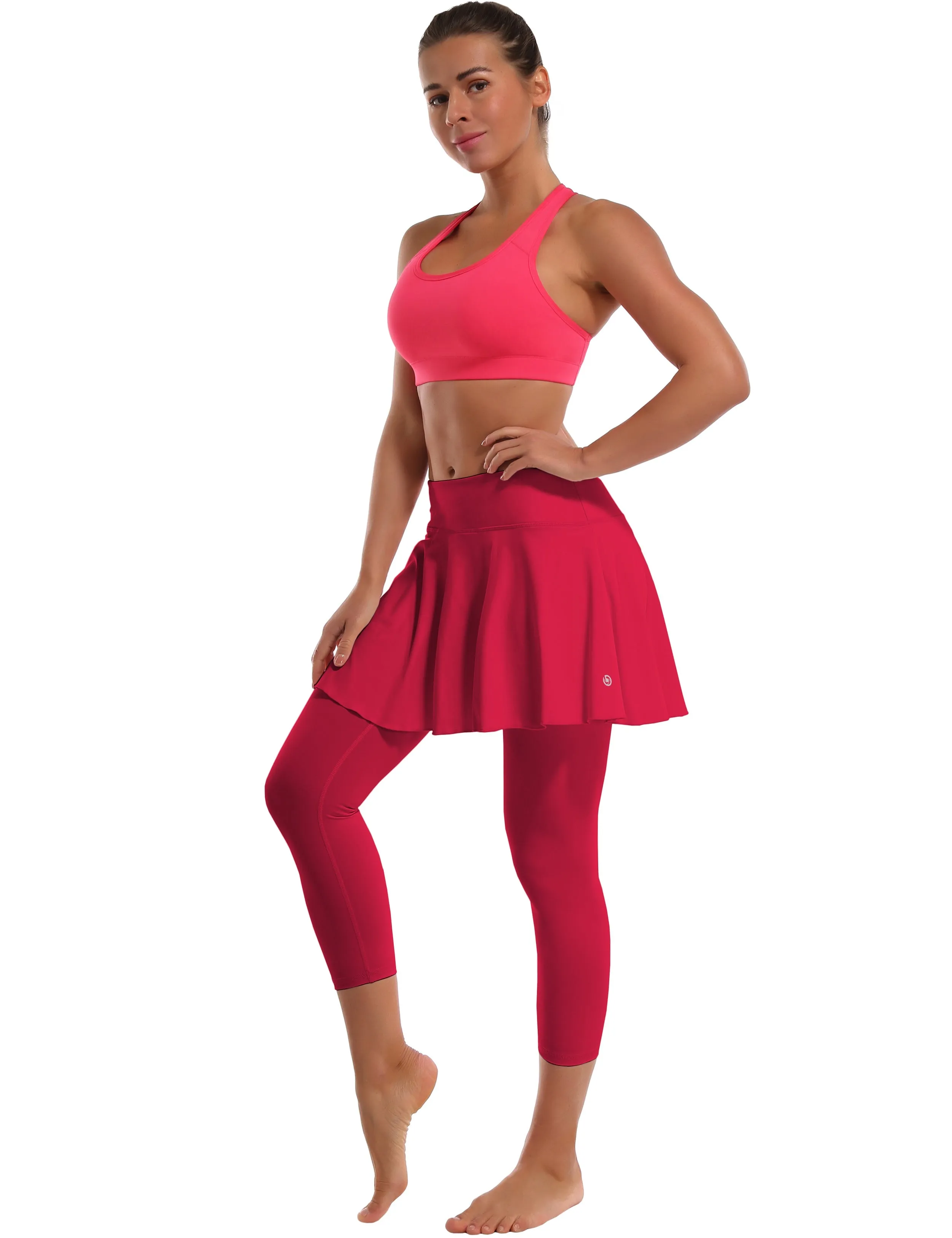 19" Capris Tennis Golf Skirted Leggings with Pockets rosecoral_yoga