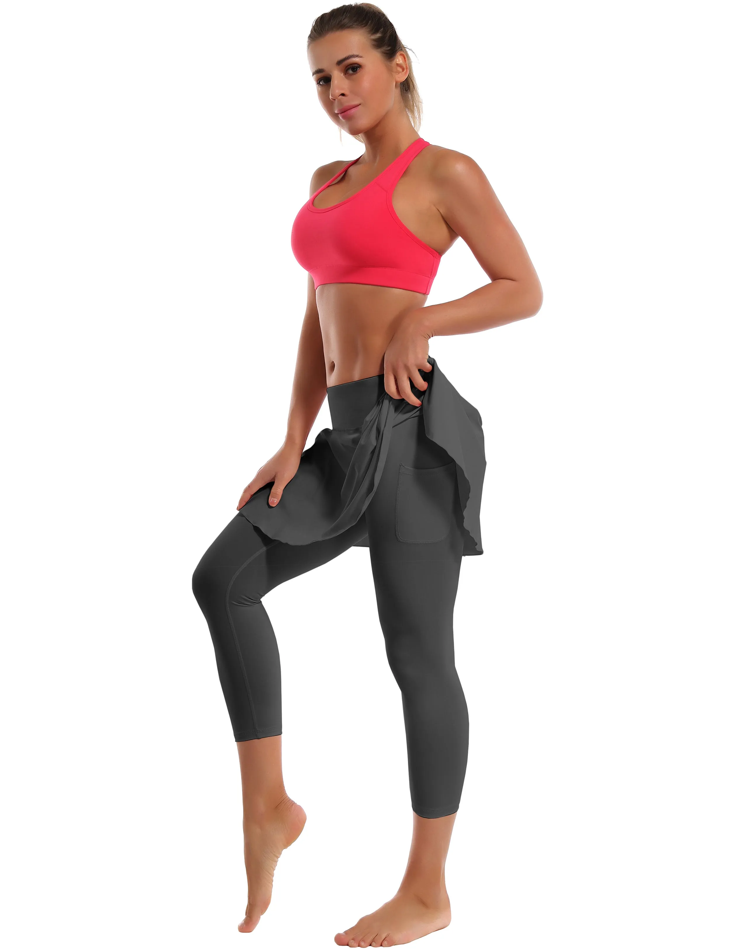 19" Capris Tennis Golf Skirted Leggings with Pockets shadowcharcoal_Golf