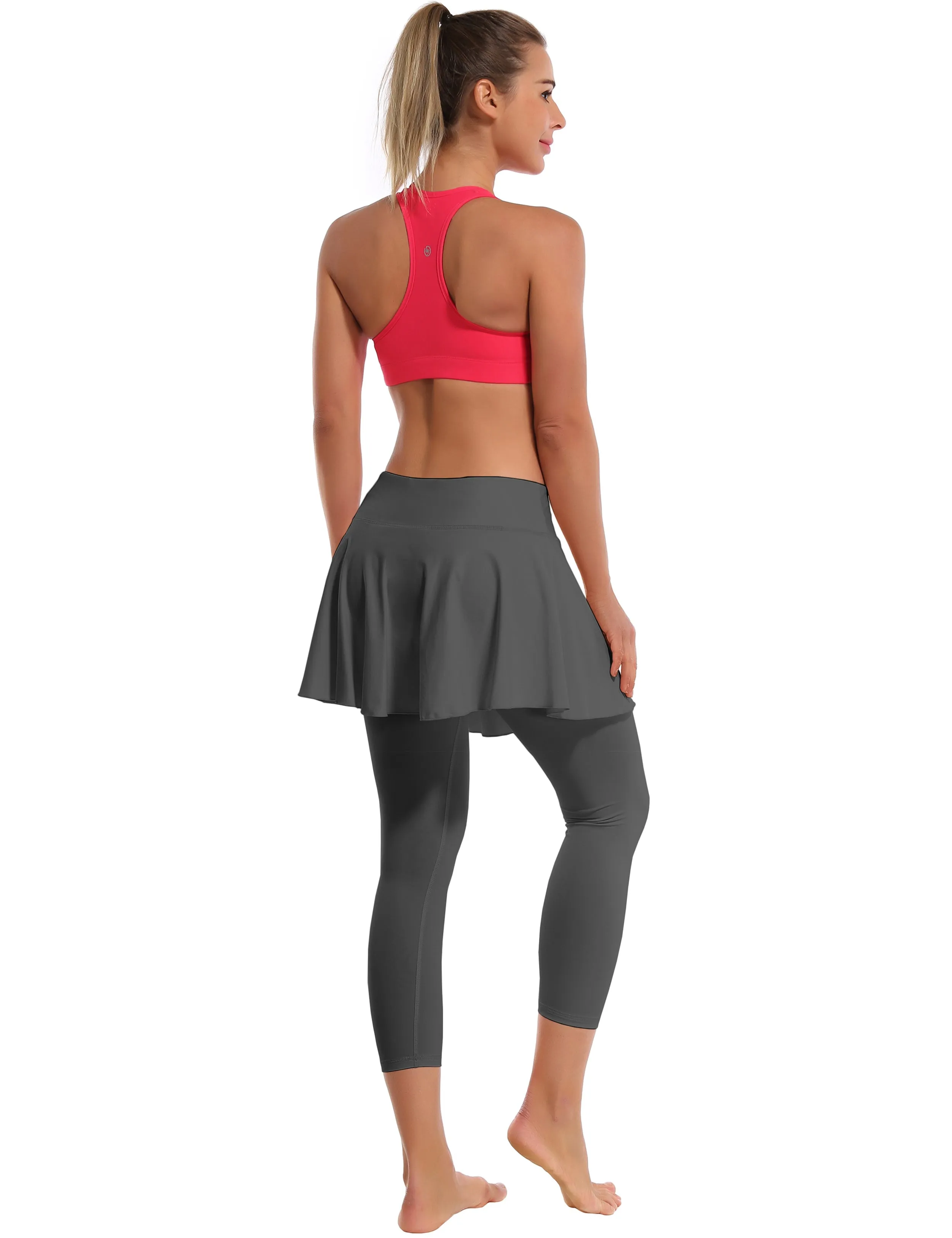 19" Capris Tennis Golf Skirted Leggings with Pockets shadowcharcoal_Gym