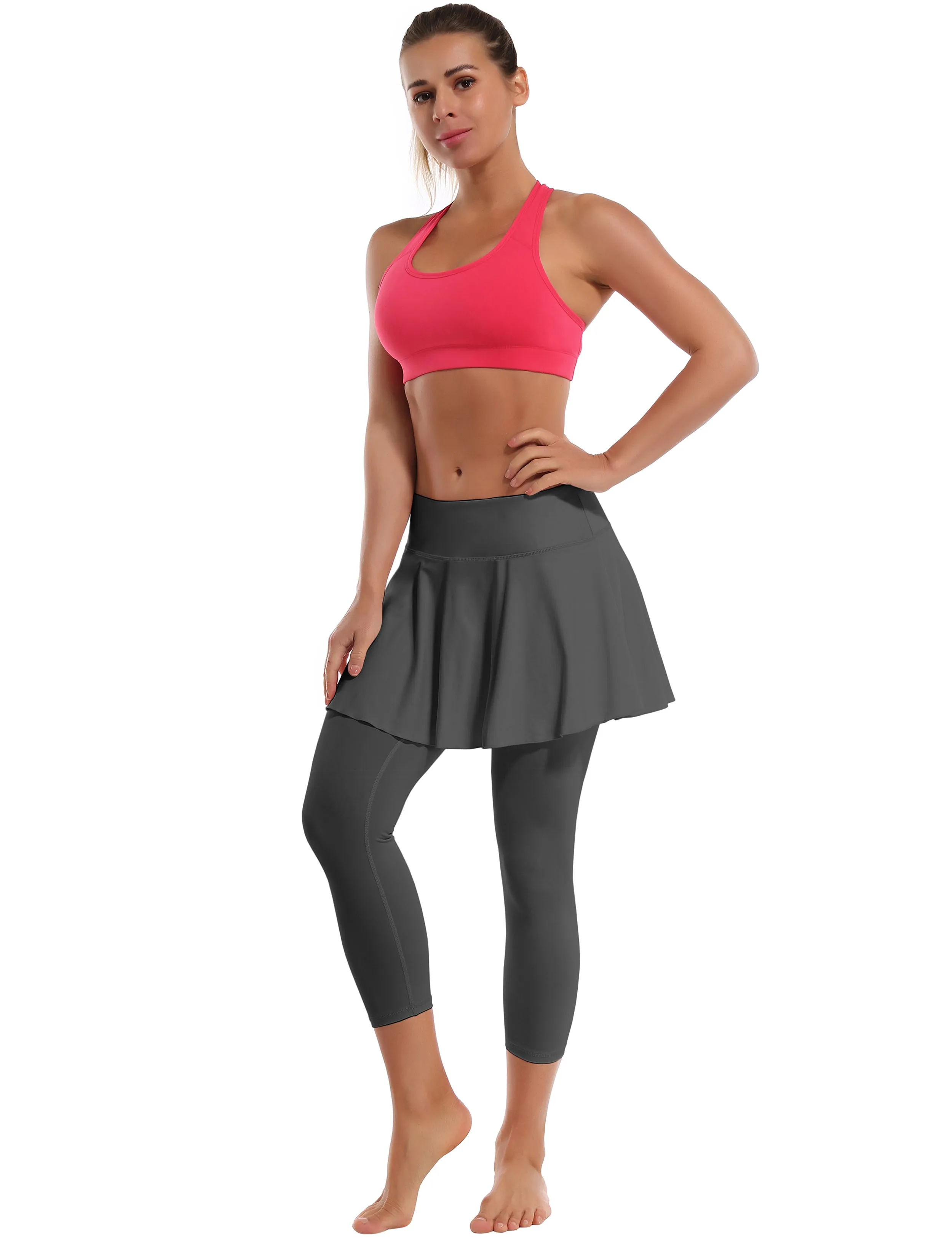19" Capris Tennis Golf Skirted Leggings with Pockets shadowcharcoal_Gym