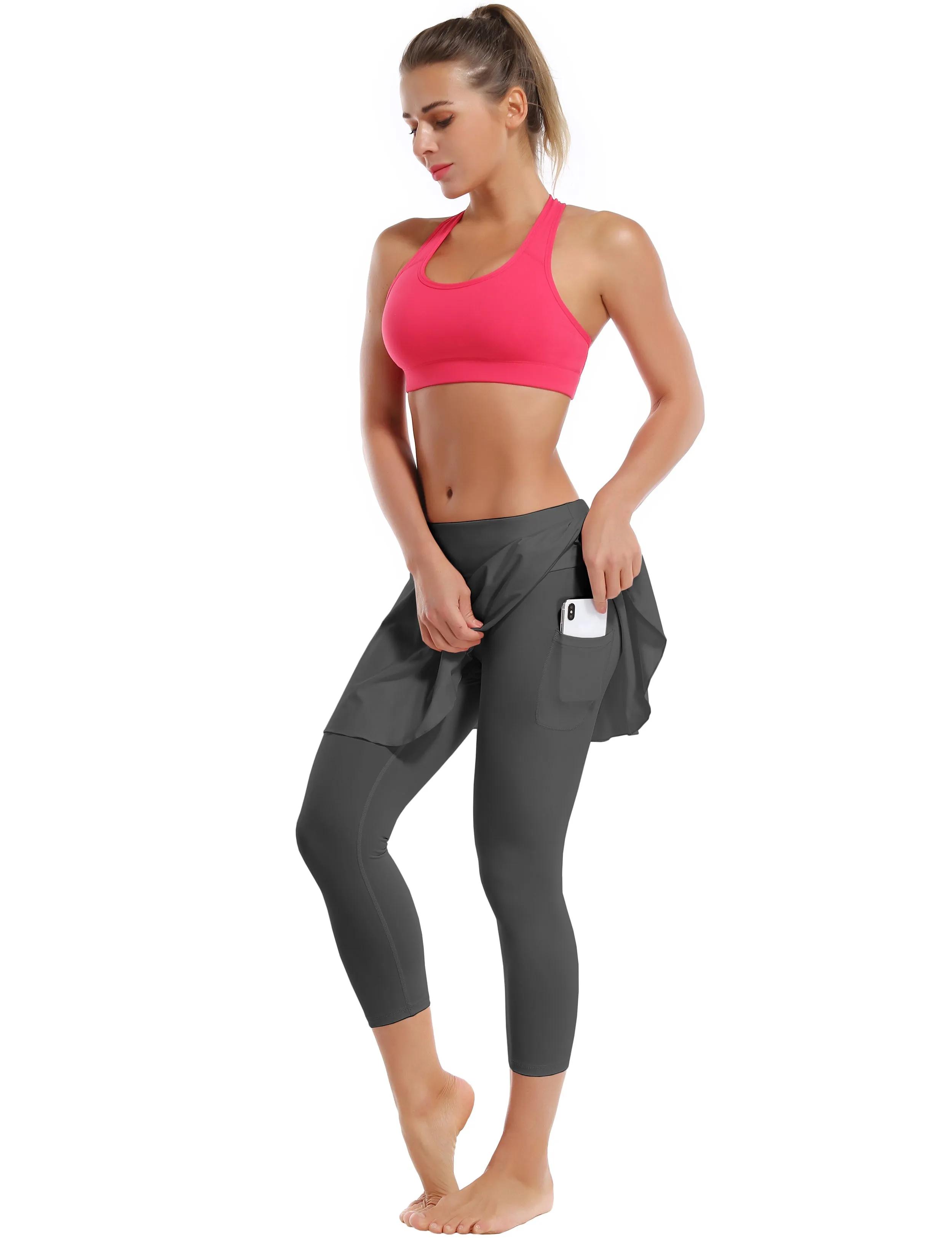 19" Capris Tennis Golf Skirted Leggings with Pockets shadowcharcoal_Gym
