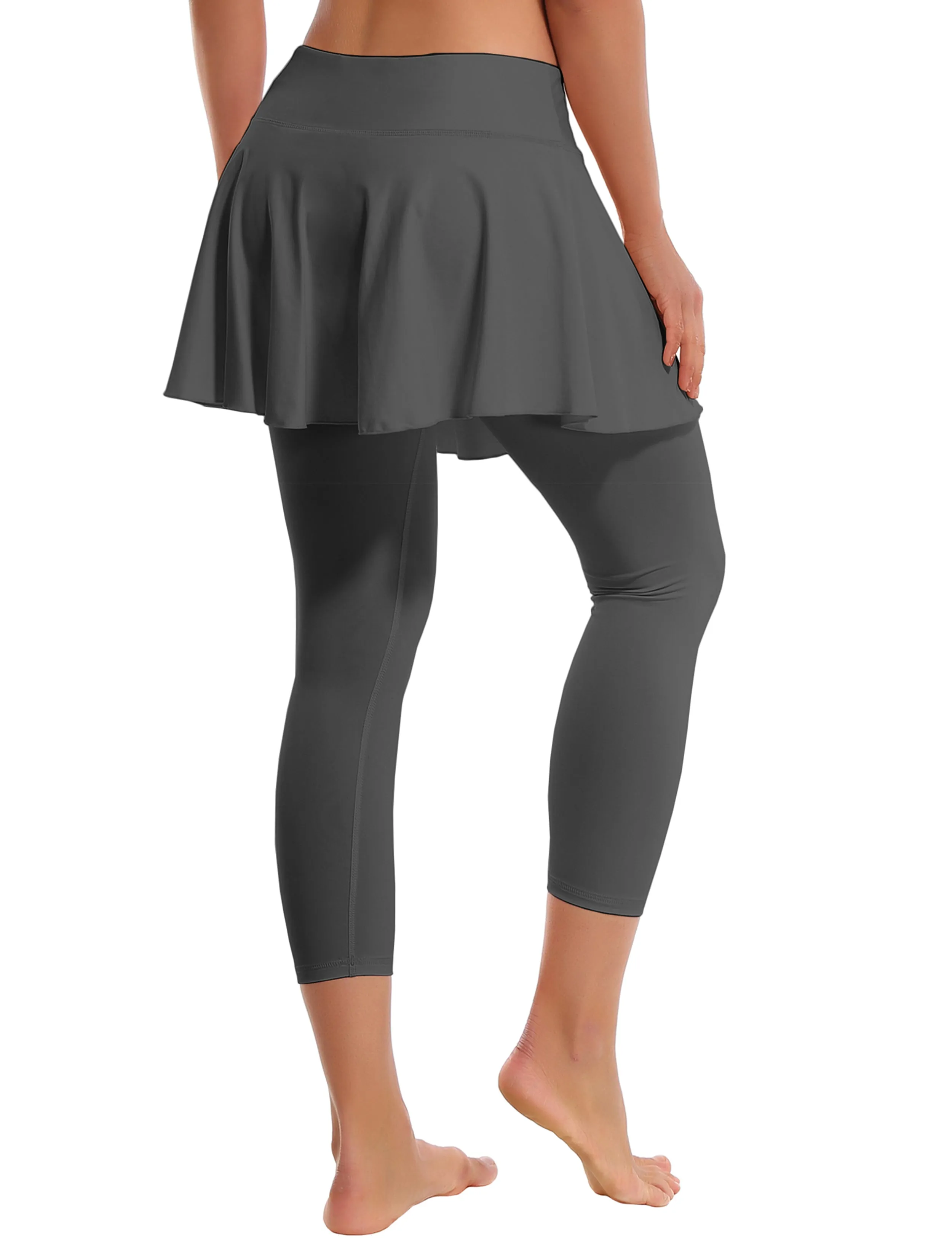 19" Capris Tennis Golf Skirted Leggings with Pockets shadowcharcoal_Gym