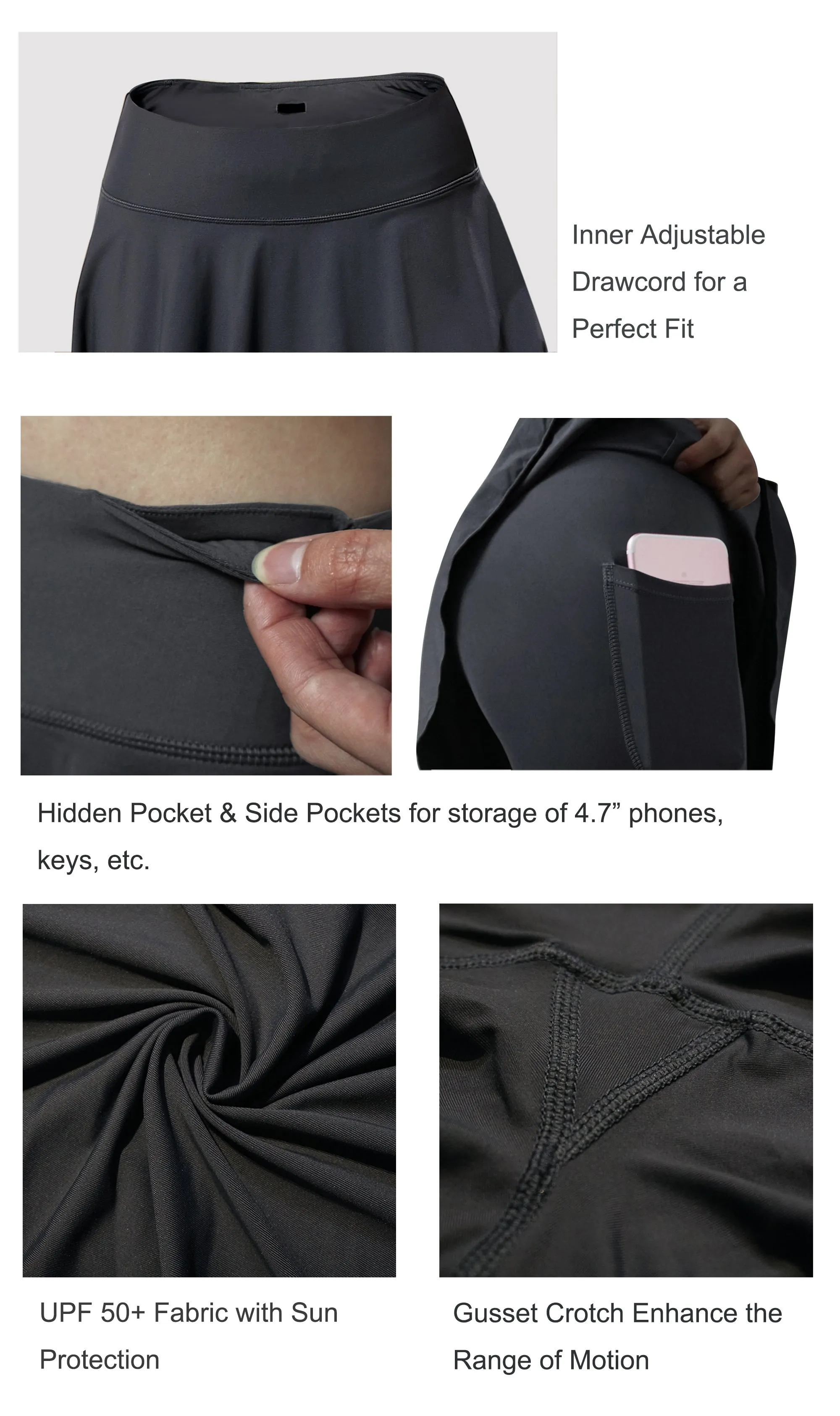 19" Capris Tennis Golf Skirted Leggings with Pockets shadowcharcoal_Gym