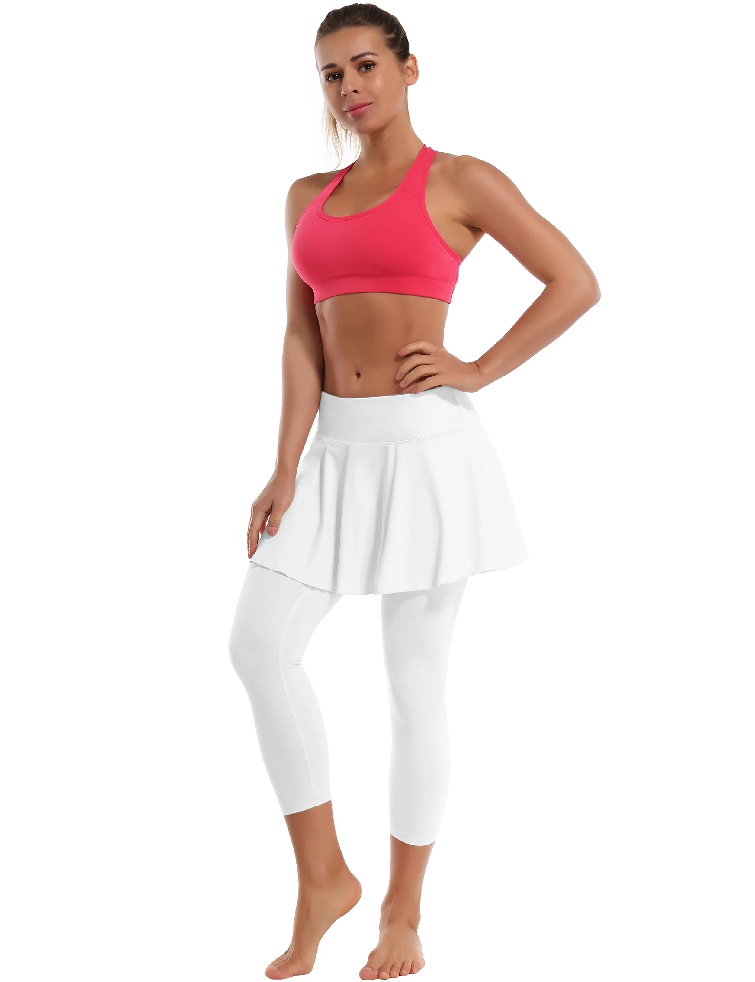 19" Capris Tennis Golf Skirted Leggings with Pockets white_Pilates