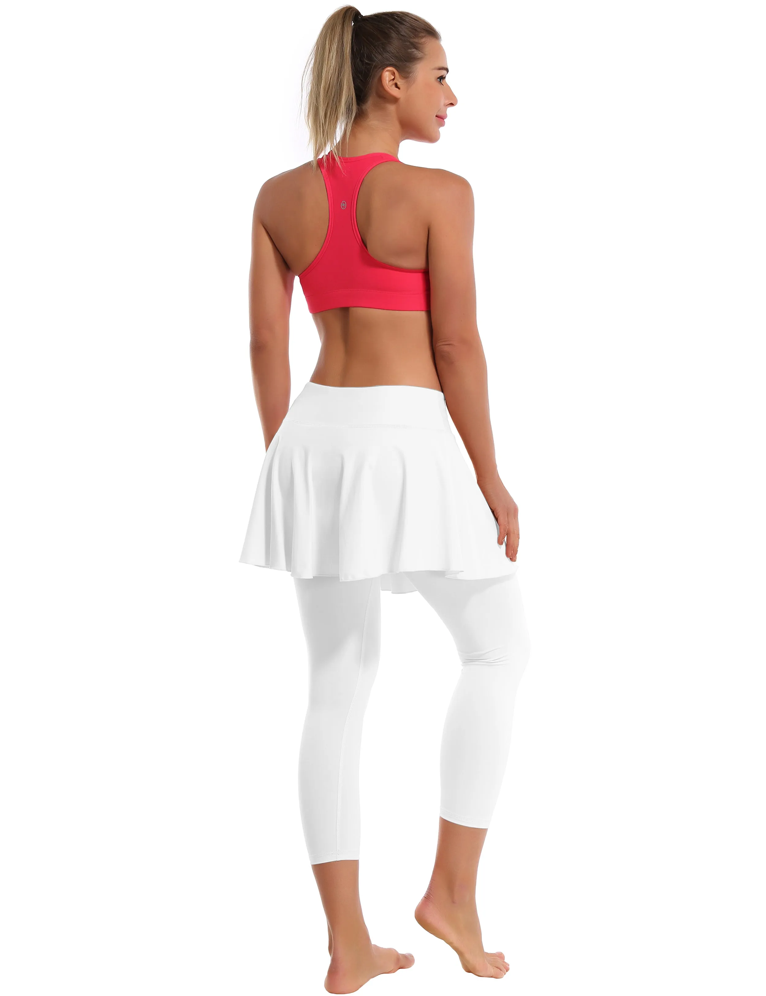 19" Capris Tennis Golf Skirted Leggings with Pockets white_Pilates