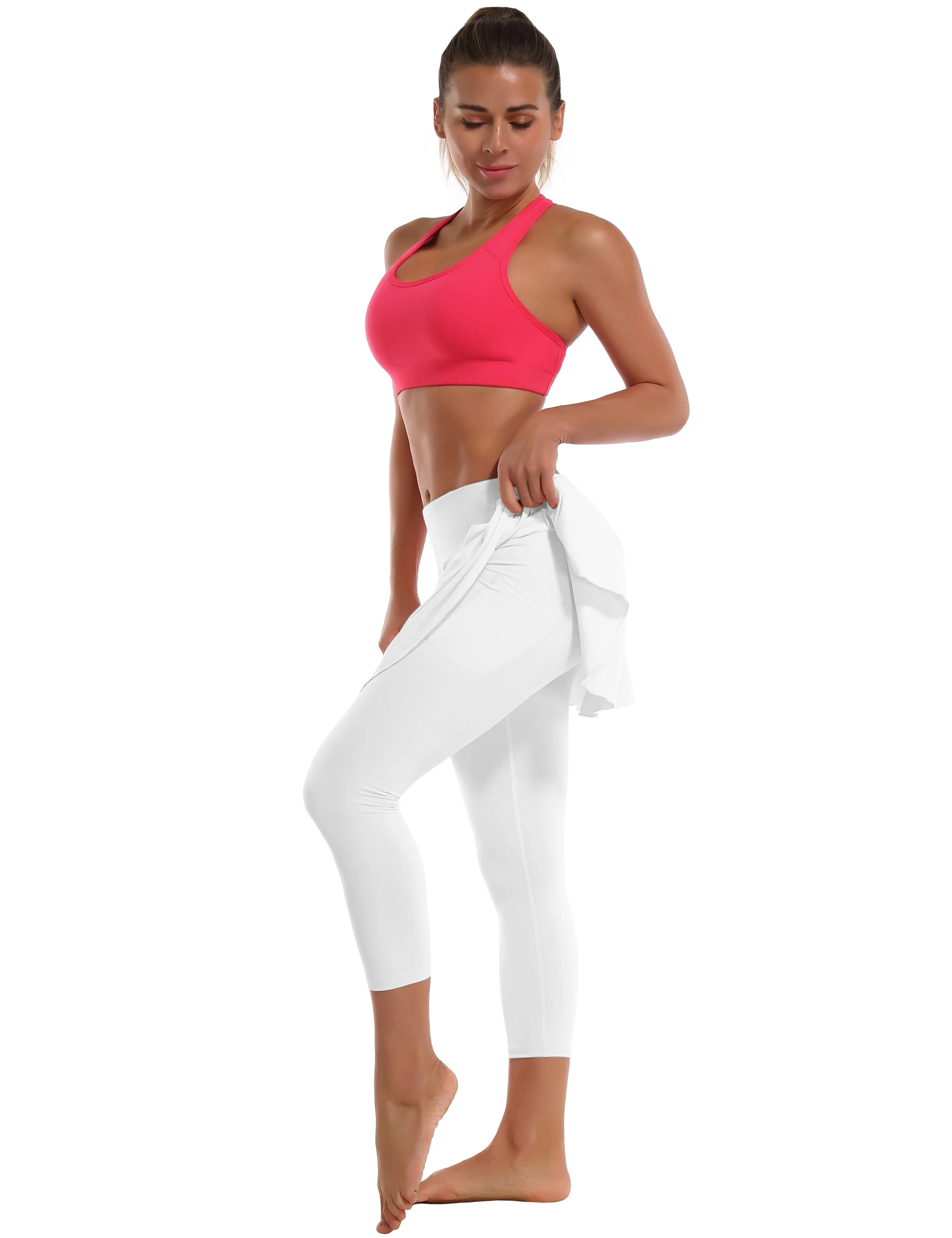 19" Capris Tennis Golf Skirted Leggings with Pockets white_Pilates