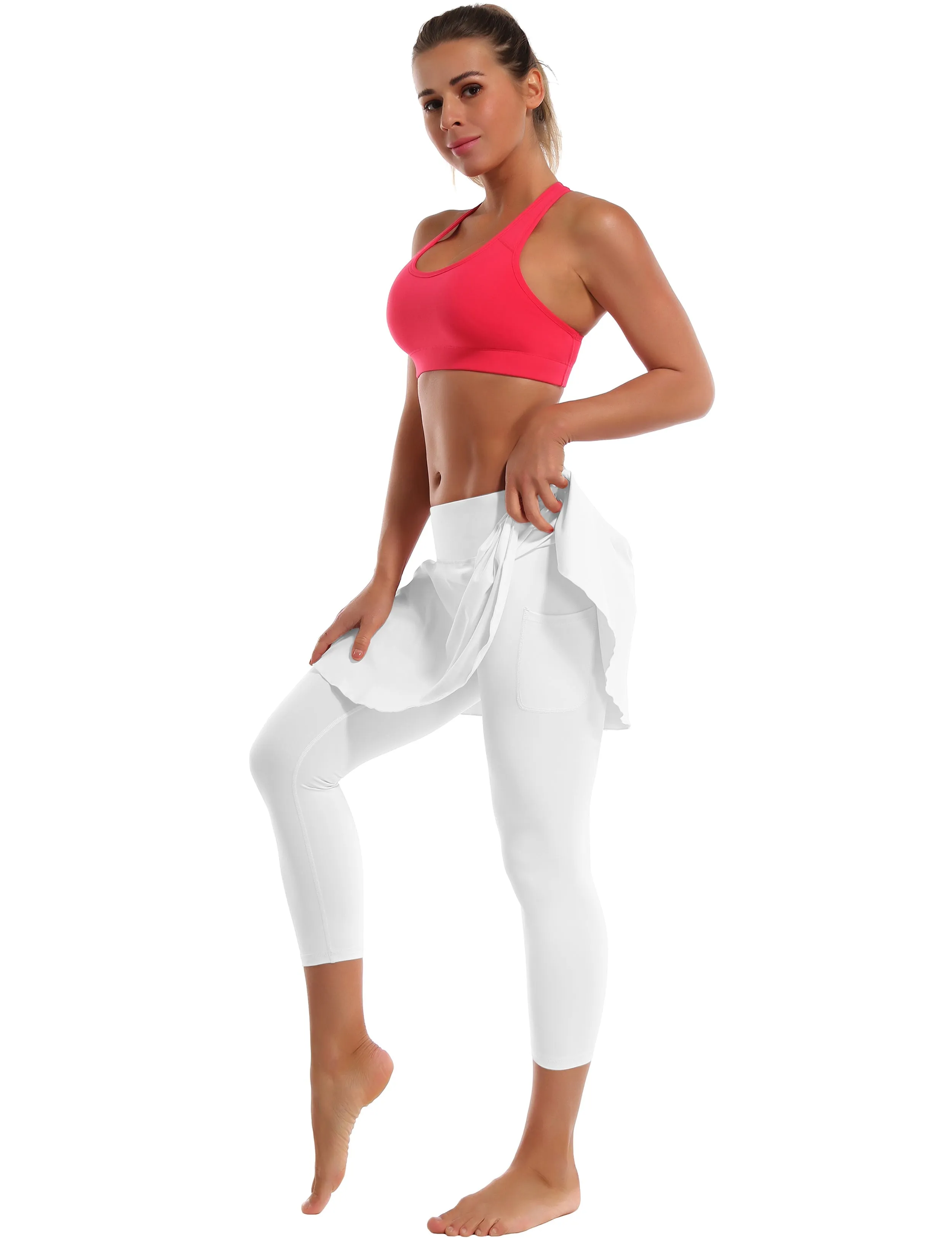 19" Capris Tennis Golf Skirted Leggings with Pockets white_Pilates