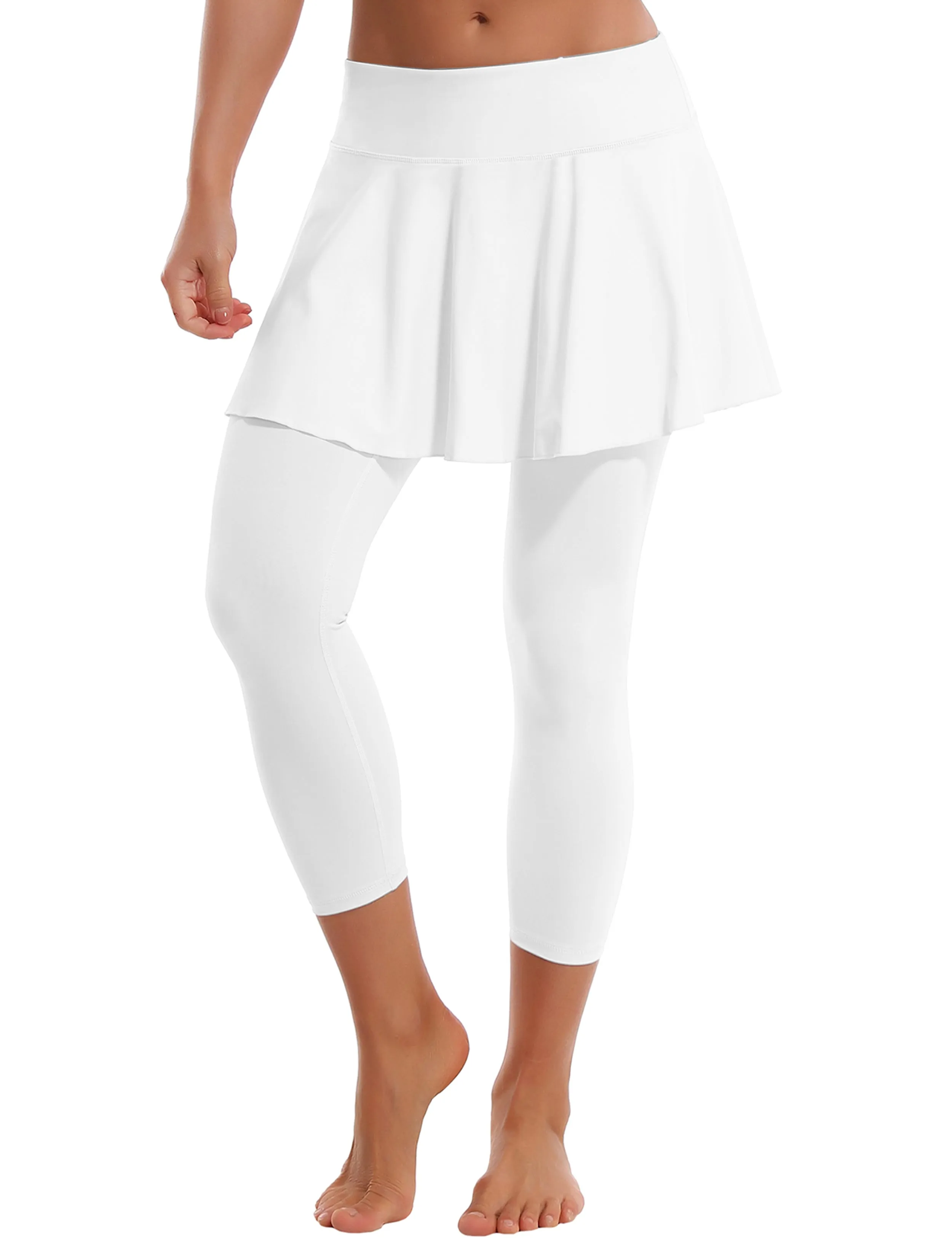 19" Capris Tennis Golf Skirted Leggings with Pockets white_Pilates