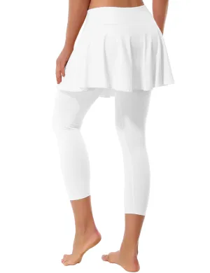 19" Capris Tennis Golf Skirted Leggings with Pockets white_yoga