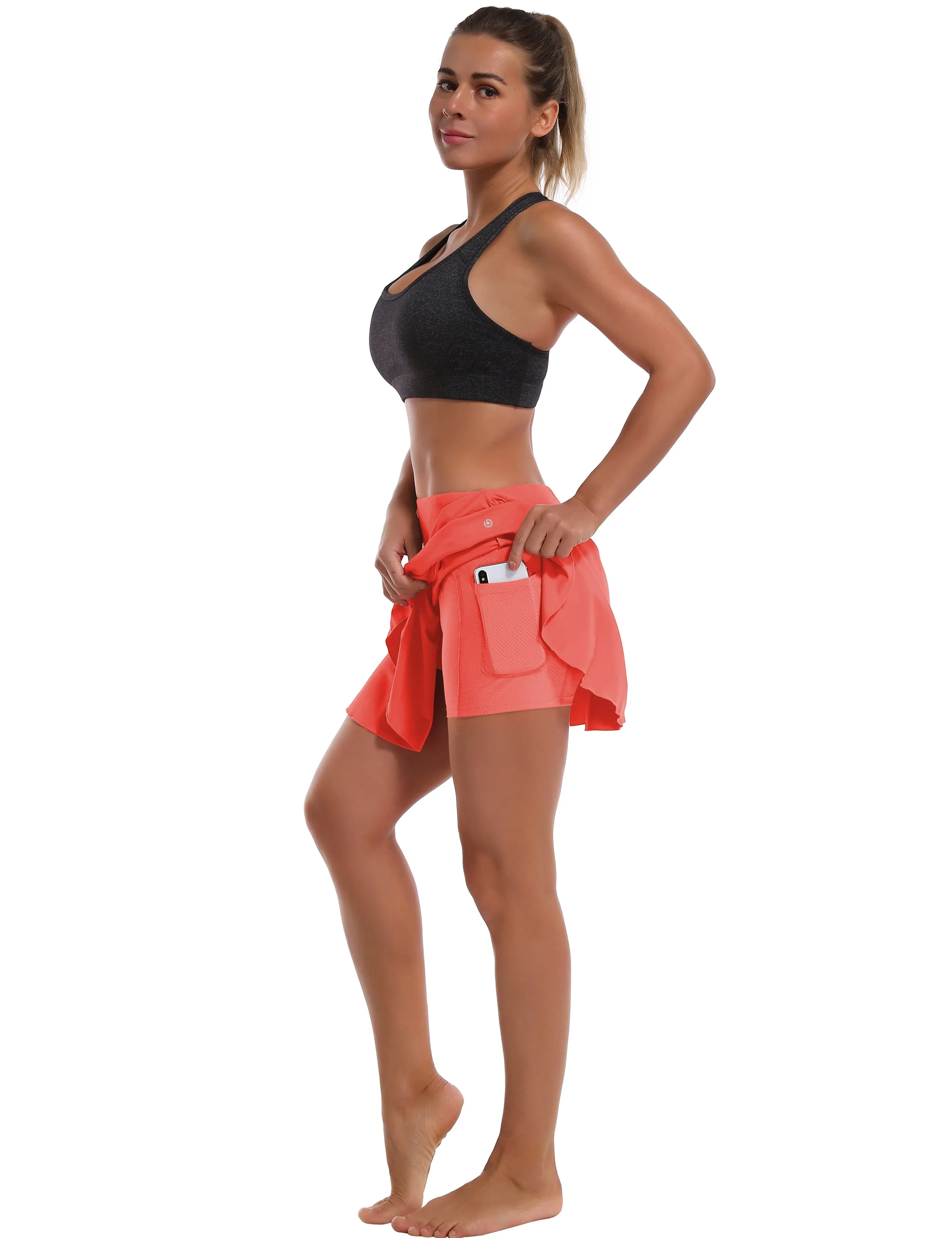 Athletic Tennis Golf Pleated Skort Awith Pocket Shorts coral_Golf