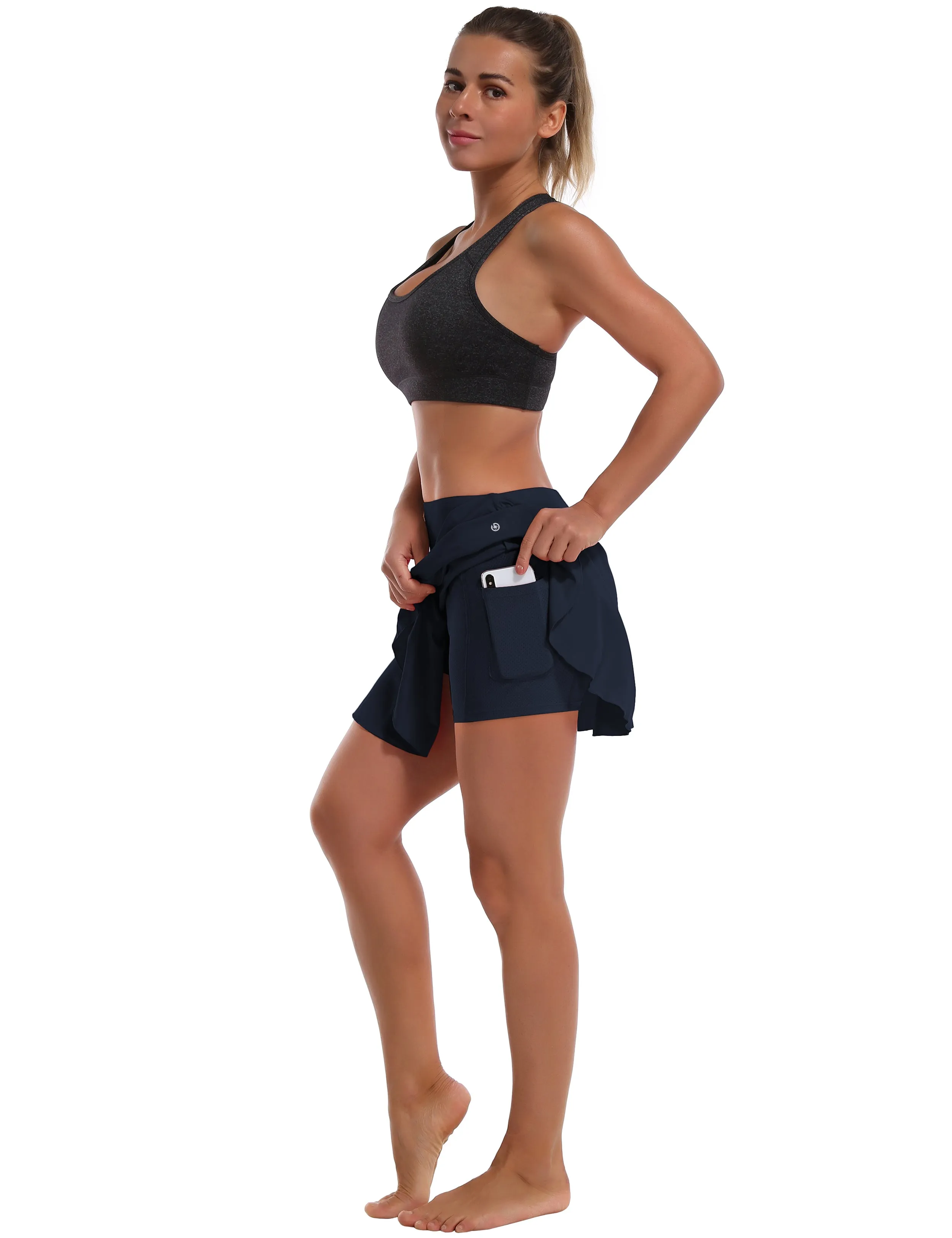 Athletic Tennis Golf Pleated Skort Awith Pocket Shorts darknavy ins_Running