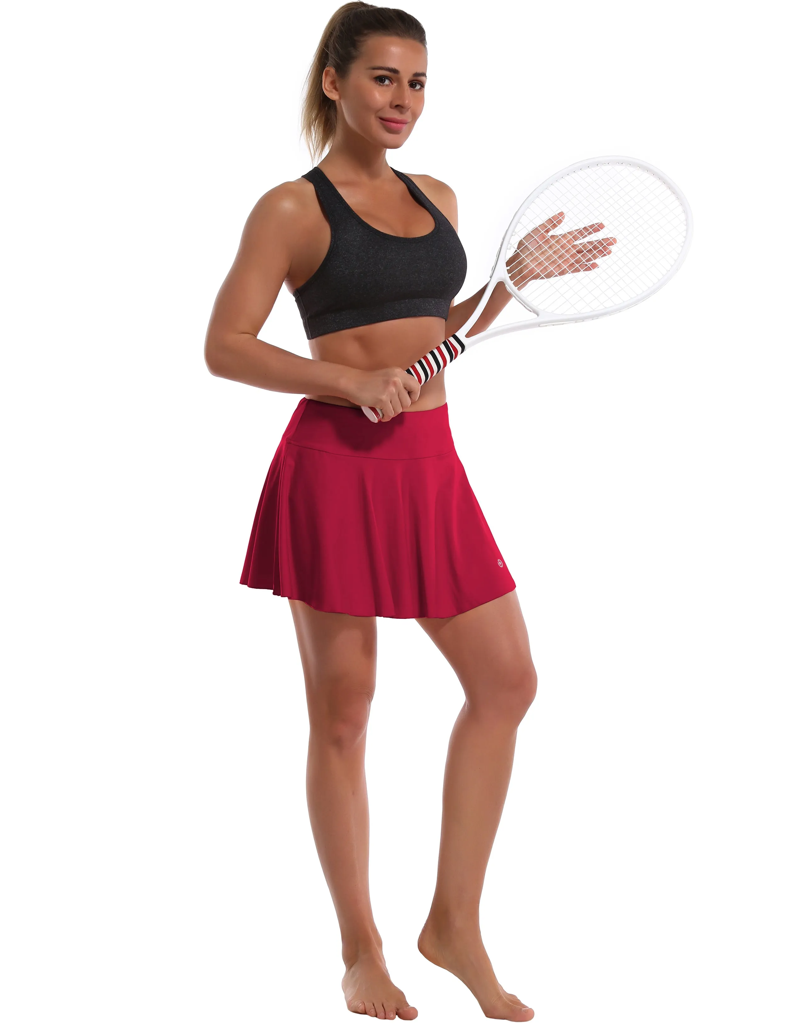 Athletic Tennis Golf Pleated Skort with Pocket Shorts rosecoral