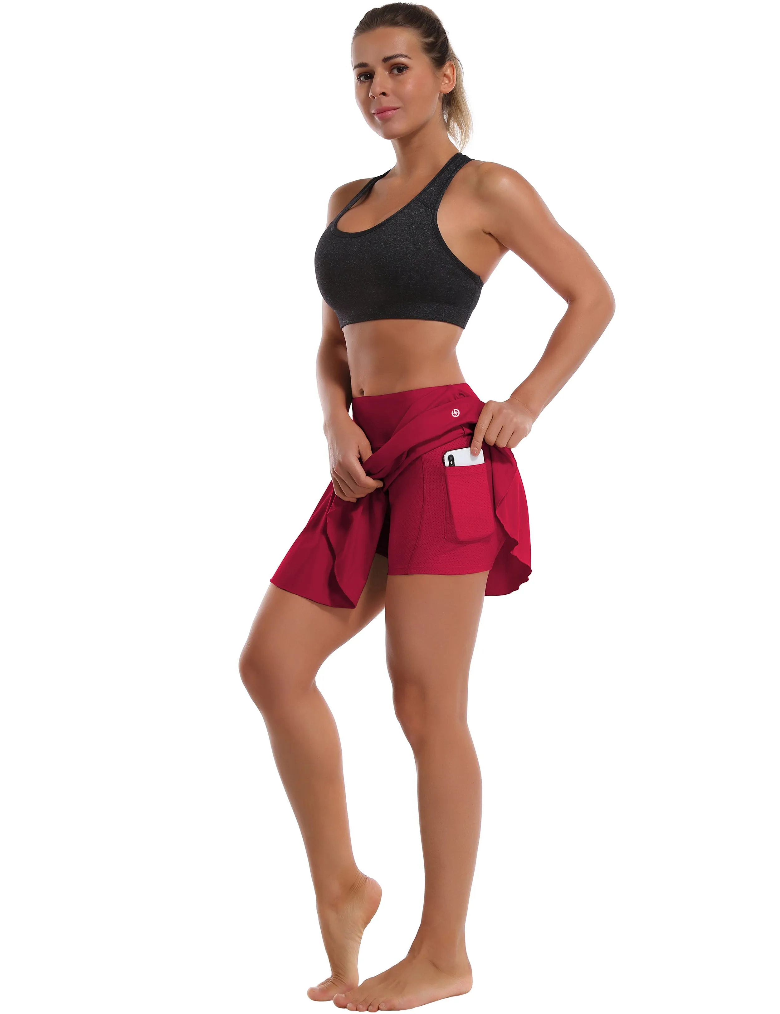 Athletic Tennis Golf Pleated Skort with Pocket Shorts rosecoral