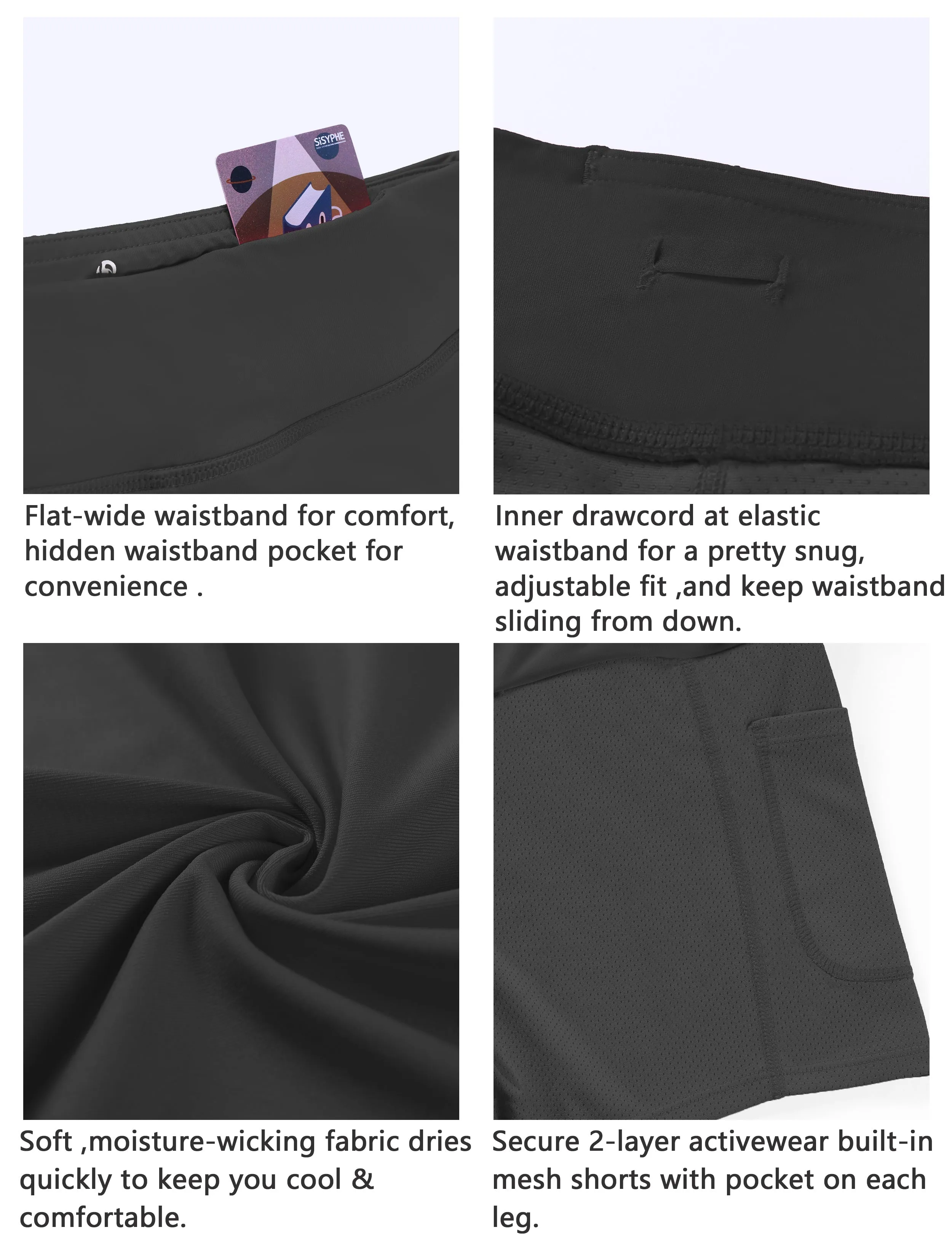 Athletic Tennis Golf Pleated Skort with Pocket Shorts shadowcharcoal_yoga