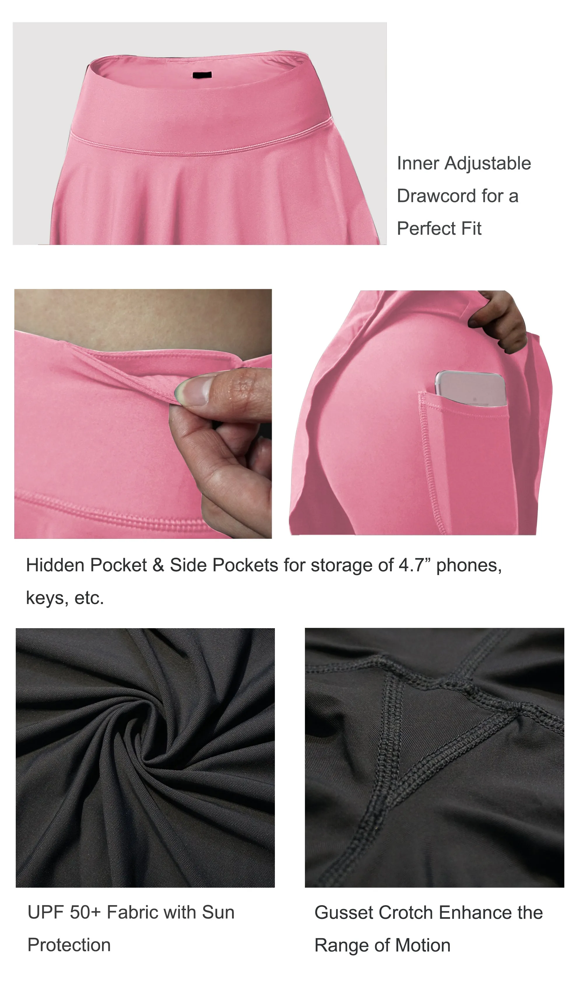 Athletic Tennis Golf Skort with Pocket Shorts lightpink_yoga