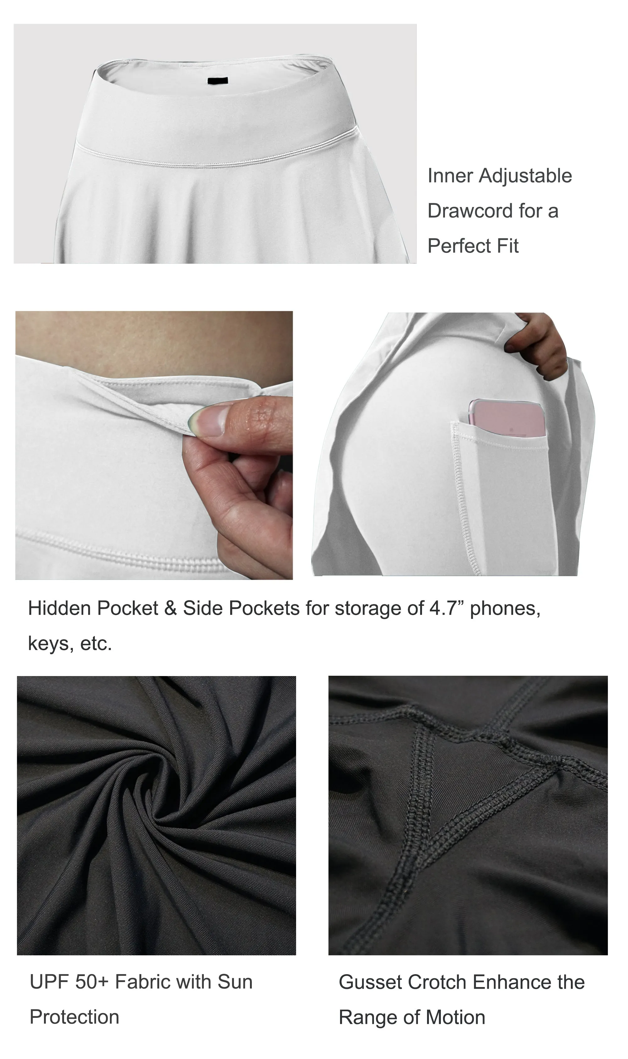 Athletic Tennis Golf Skort with Pocket Shorts white_Running