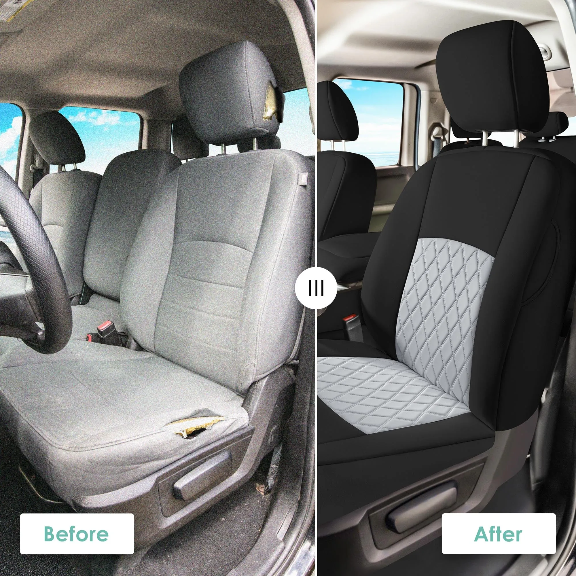 Dodge Ram 1500 2011-2018 & Ram 1500 Classic 2019-2025 Quad Cab - Full Set Seat Covers - Gray Ultraflex Neoprene