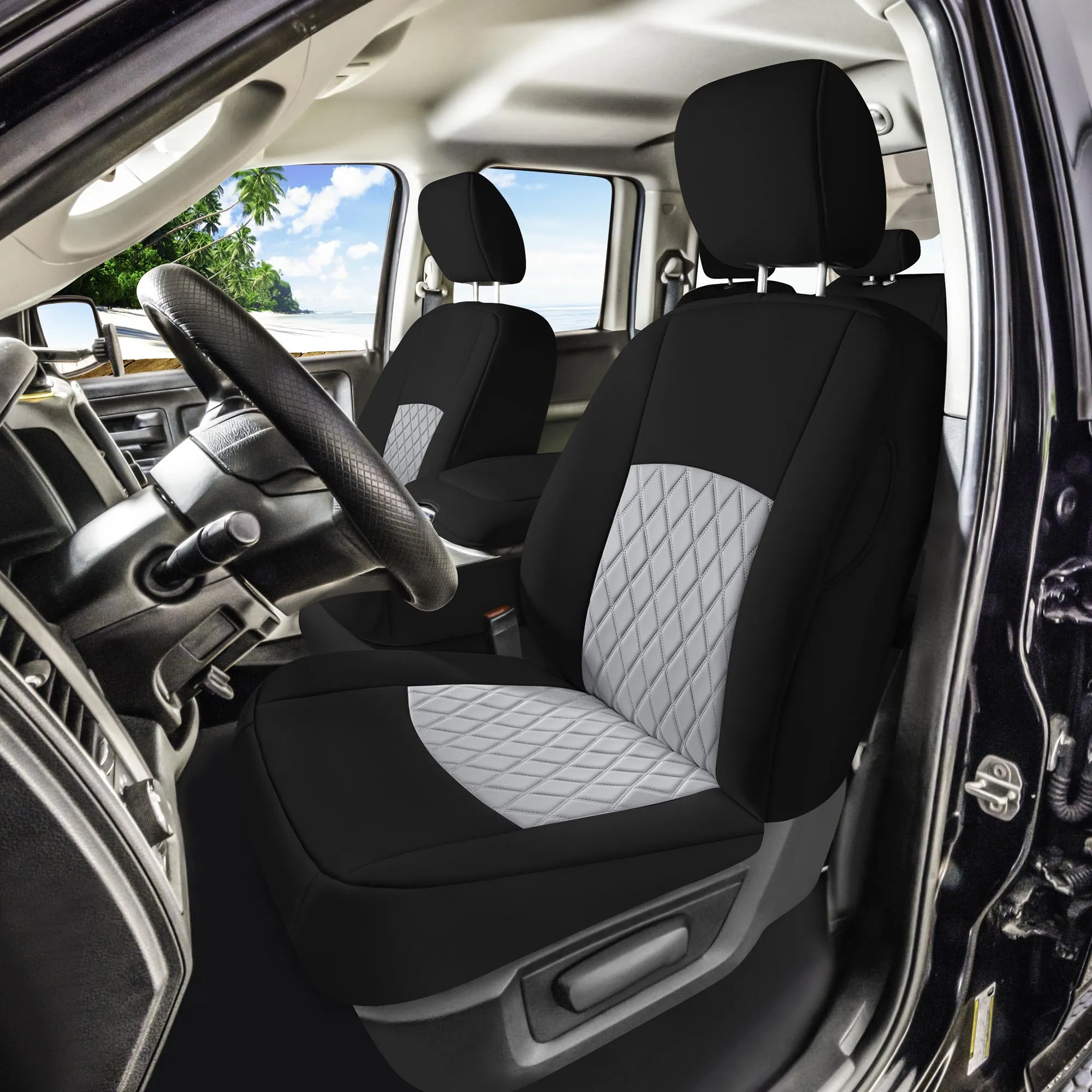 Dodge Ram 1500 2011-2018 & Ram 1500 Classic 2019-2025 Quad Cab - Full Set Seat Covers - Gray Ultraflex Neoprene
