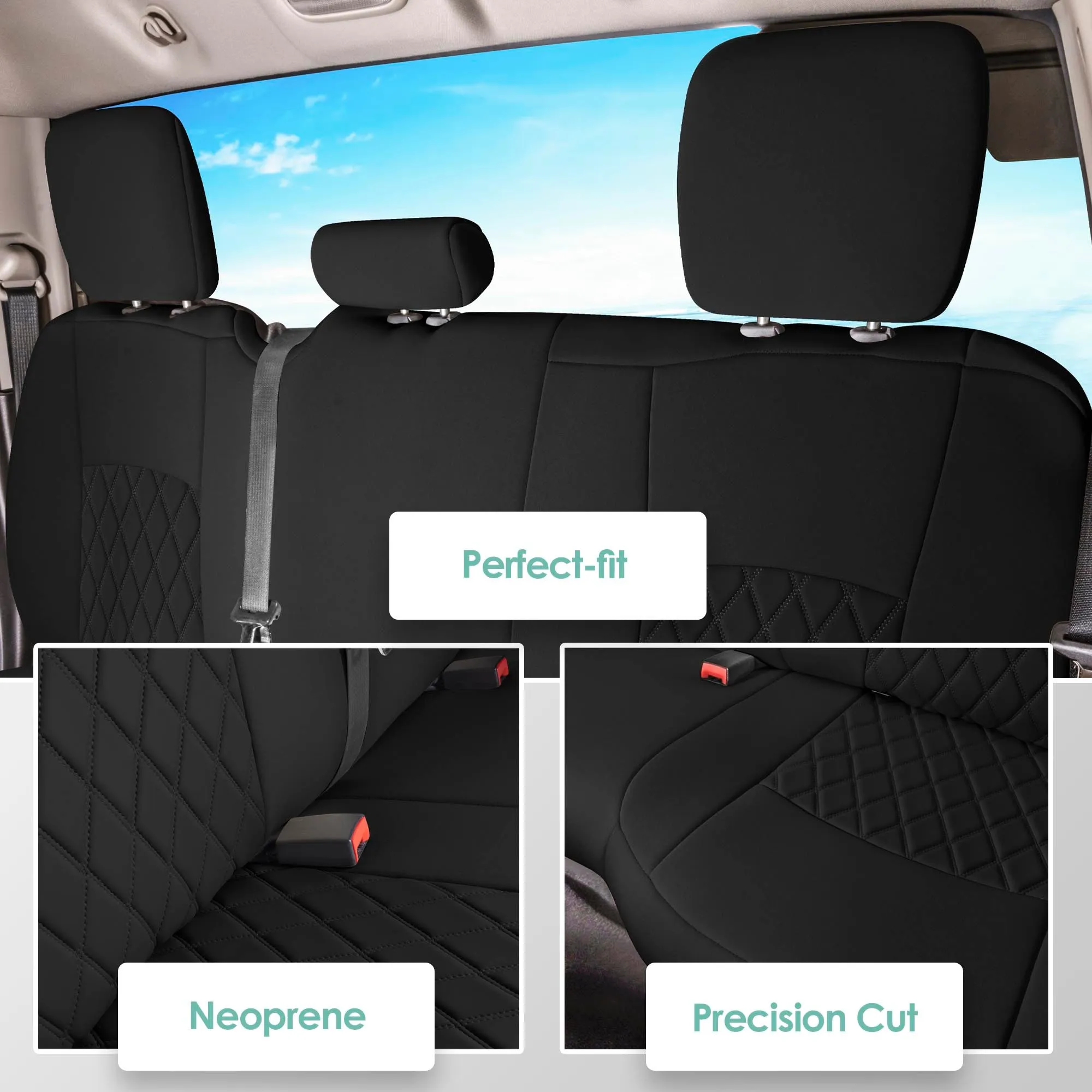 Dodge Ram 1500 2011-2018 & Ram 1500 Classic 2019-2025 Quad Cab - Rear Set Seat Covers - Black Ultraflex Neoprene