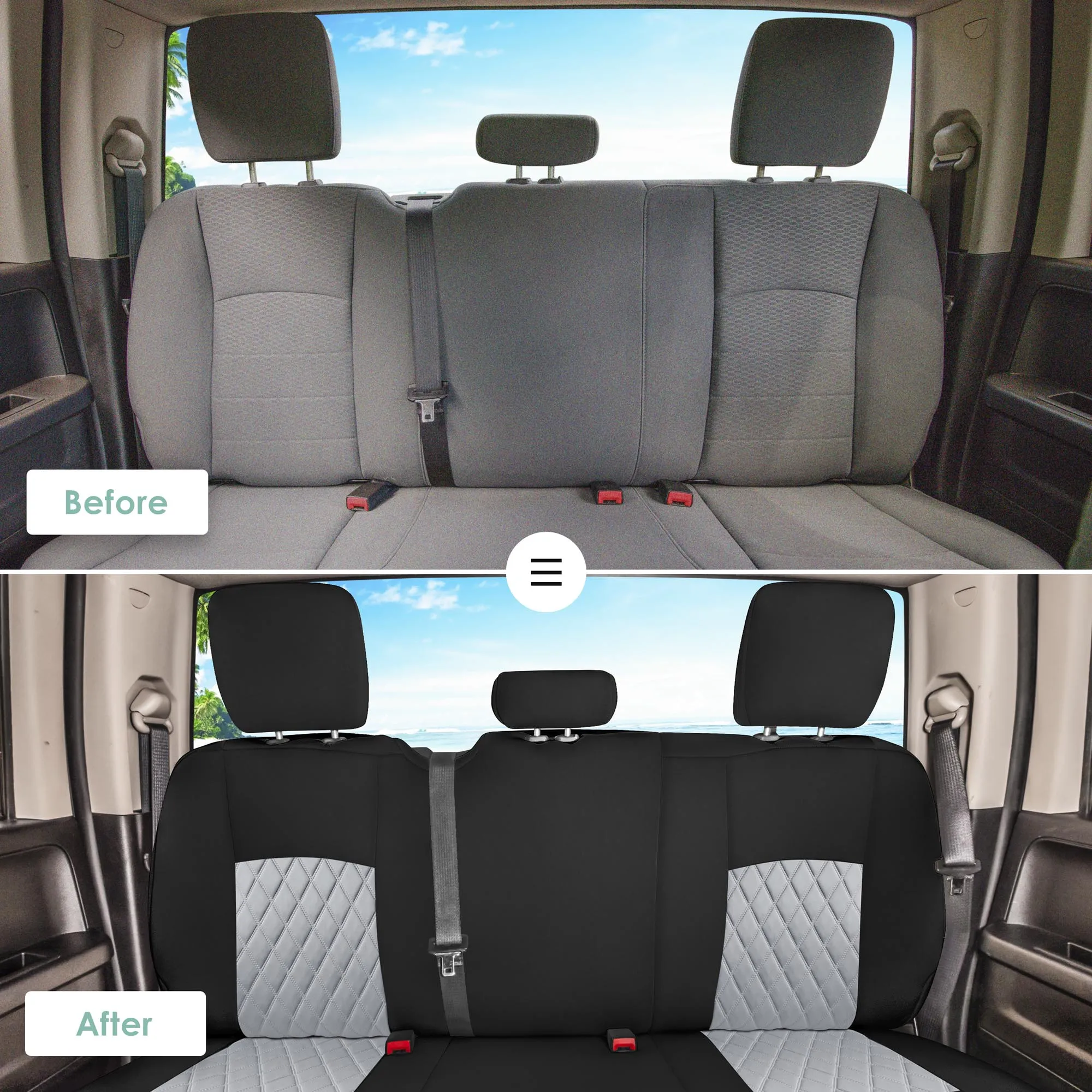 Dodge Ram 1500 2011-2018 & Ram 1500 Classic 2019-2025 Quad Cab - Rear Set Seat Covers - Gray Ultraflex Neoprene