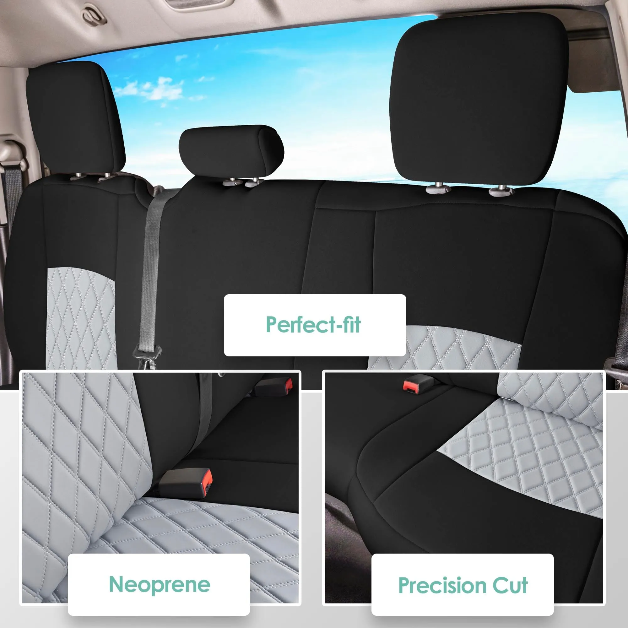 Dodge Ram 1500 2011-2018 & Ram 1500 Classic 2019-2025 Quad Cab - Rear Set Seat Covers - Gray Ultraflex Neoprene